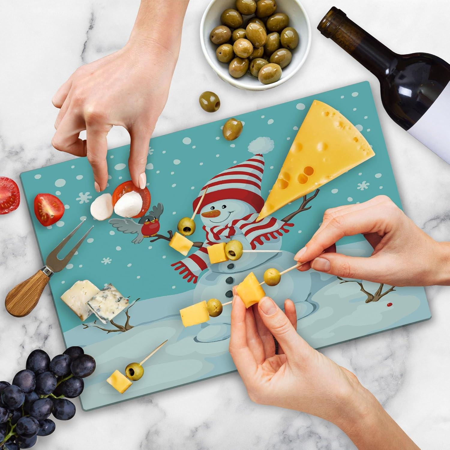 Christmas Cutting Board, Xmas Traditional Winter Season Theme Fir Twigs and Vibrant Balls Graphic Print, Decorative Tempered Glass Cutting and Serving Board, Large Size, Red Green, by Ambesonne