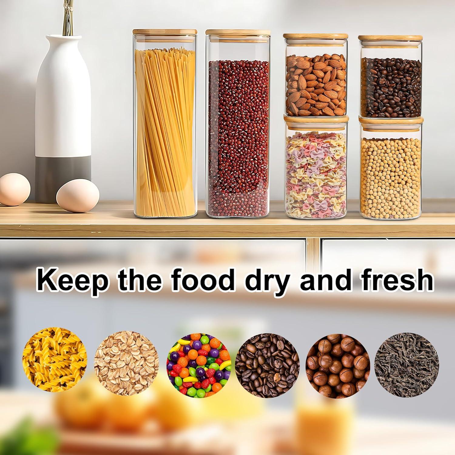 Juvale 3 Pack Glass Storage Containers with Bamboo Lids, Airtight Canisters for Pantry (32.5 oz)
