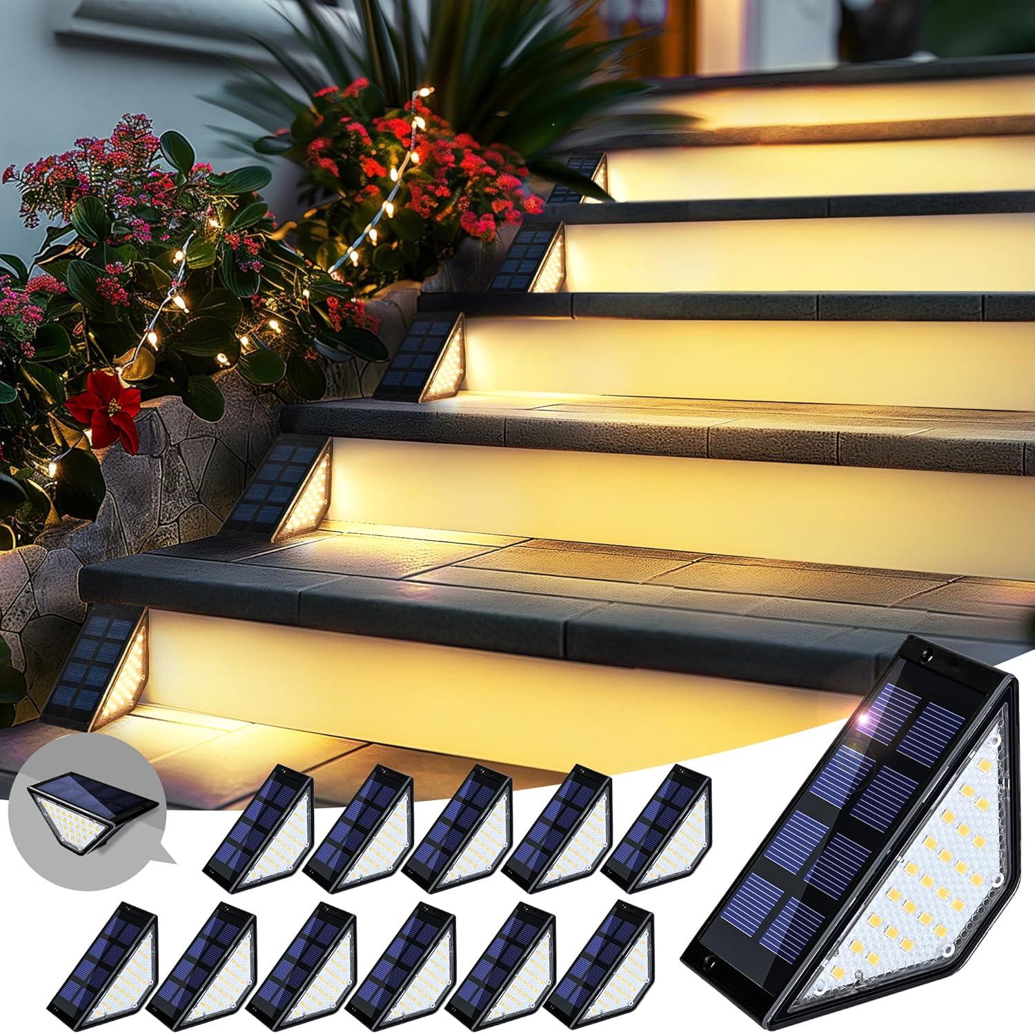 Solar Step Lights for Outside,24 LEDs Solar Stair Lights Waterproof IP65,Solar Deck Lights Outdoor for Yard, Porch, Front Door, Stair, Step, Patio, Deck(6 Pack, Warm White)