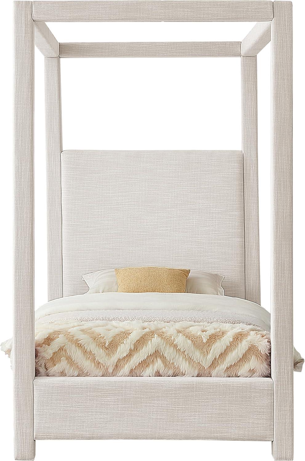 Meridian Furniture Emerson Cream Linen Textured Fabric Queen Bed
