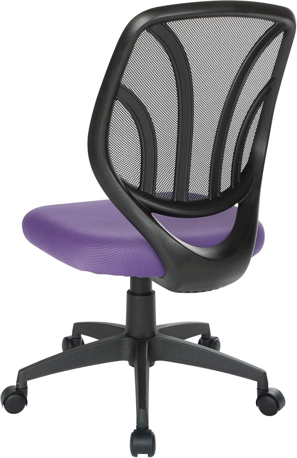 Office Star Products Screen Back Armless Task Chair with Purple Mesh and Dual Wheel Carpet Casters