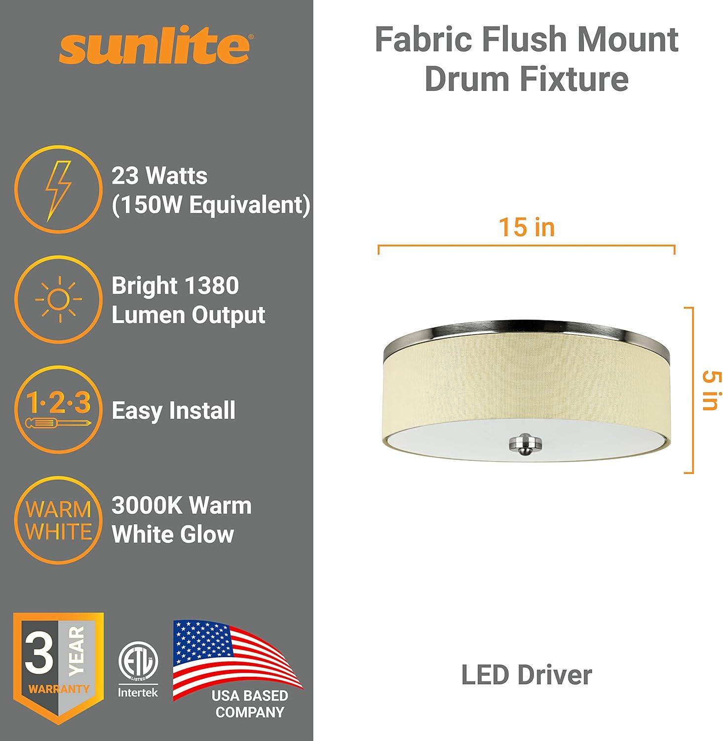 Brushed Nickel 15" LED Drum Flush Mount with White Shade