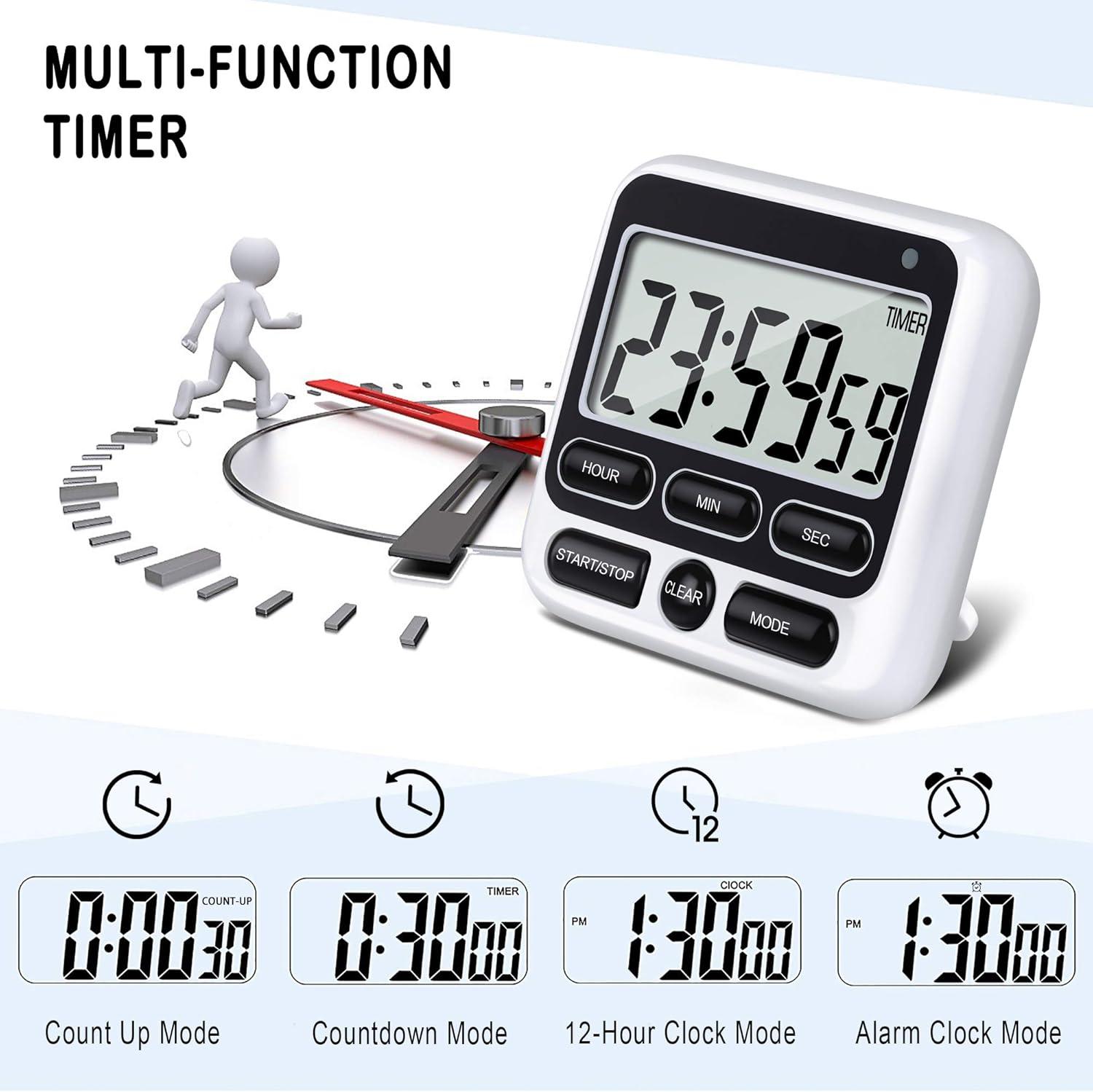 Digital Kitchen Timer, Magnetic Cooking Countdown Clock with Large LCD Display, Loud Alarm and Strong Magnetic Timer