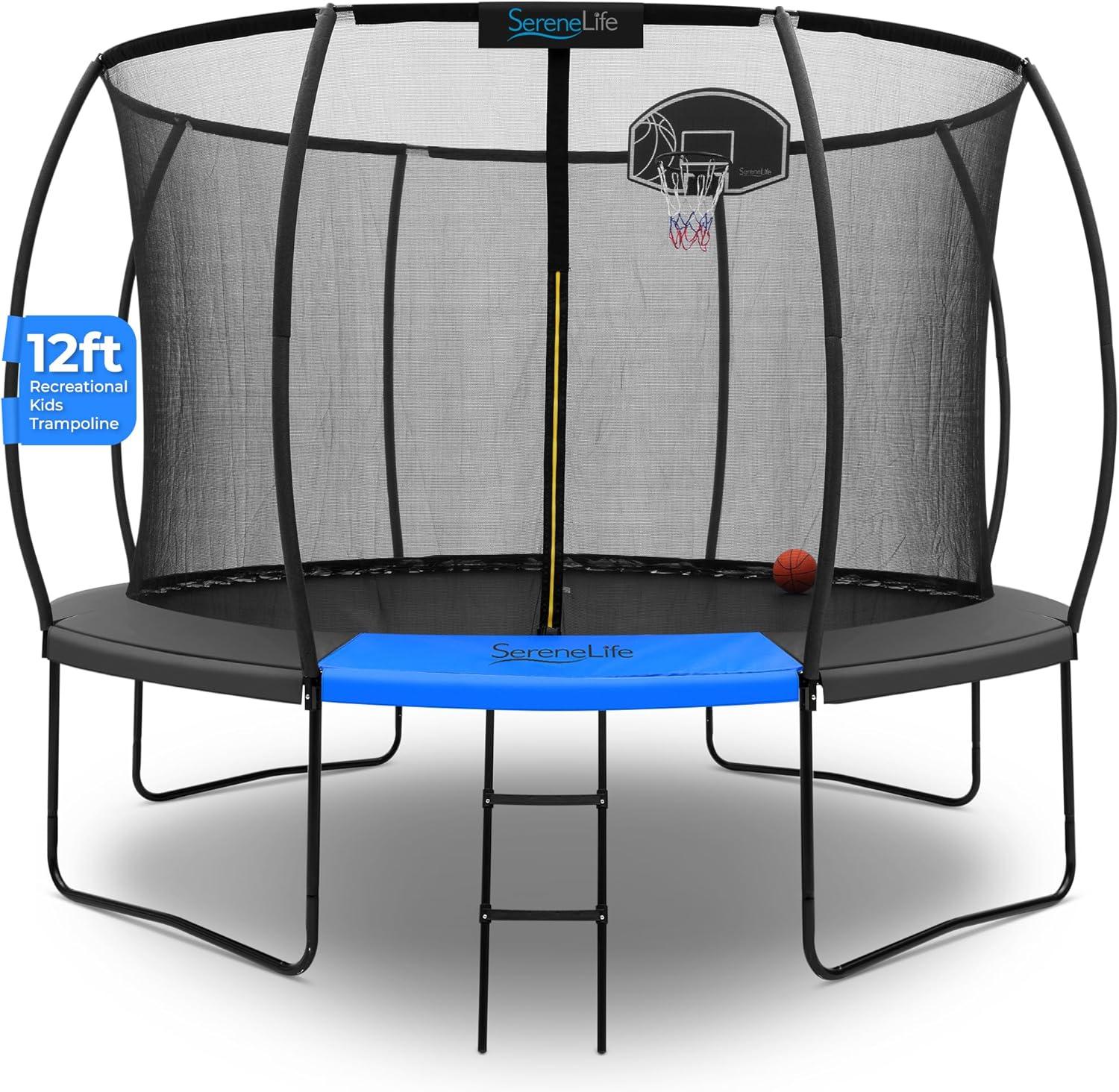 12ft Black Outdoor Trampoline with Net Enclosure