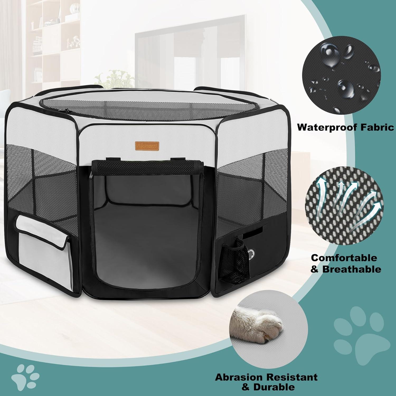 Portable Black and Gray Mesh Pet Playpen with Carry Bag