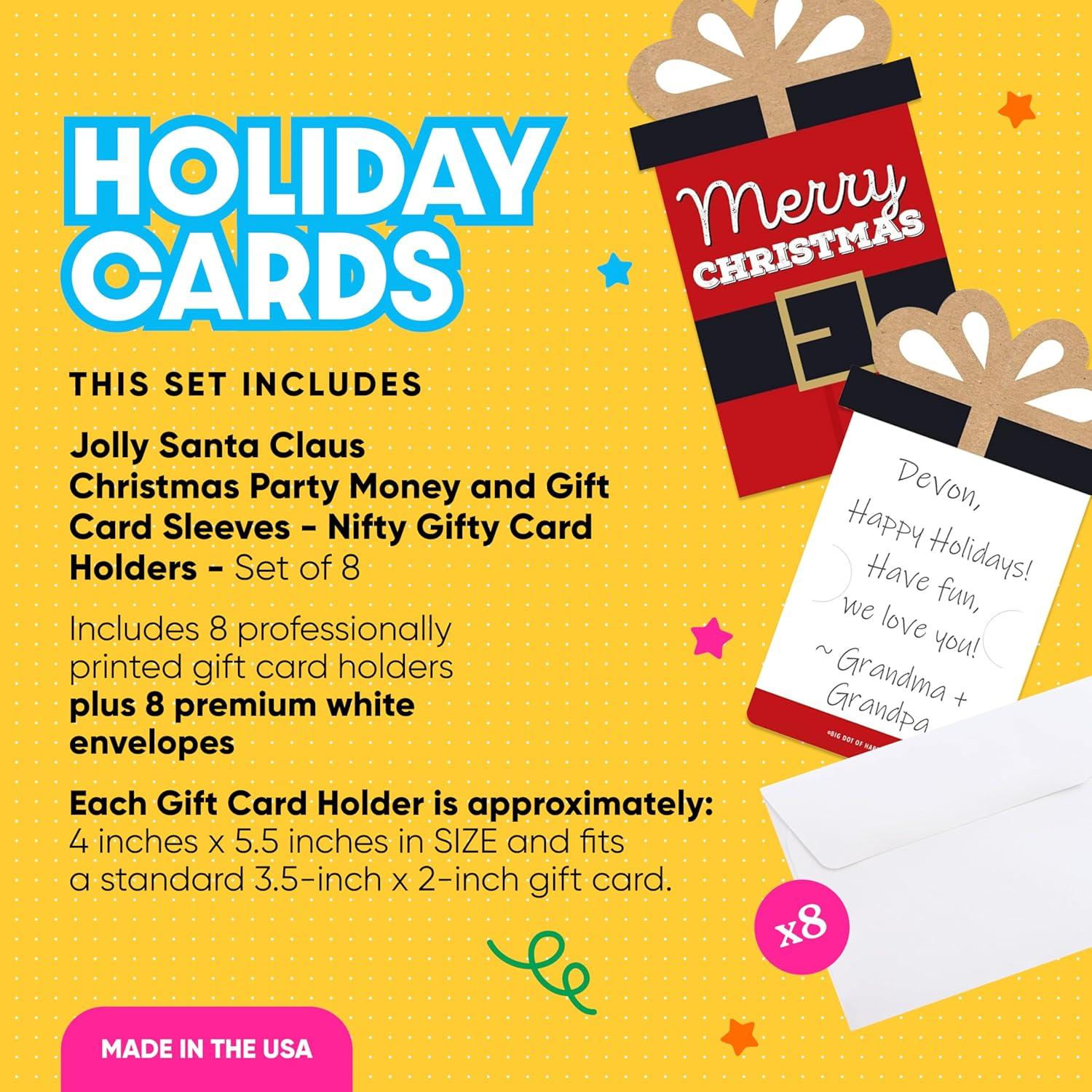 Big Dot of Happiness Jolly Santa Claus - Christmas Party Money and Gift Card Sleeves - Nifty Gifty Card Holders - 8 Ct