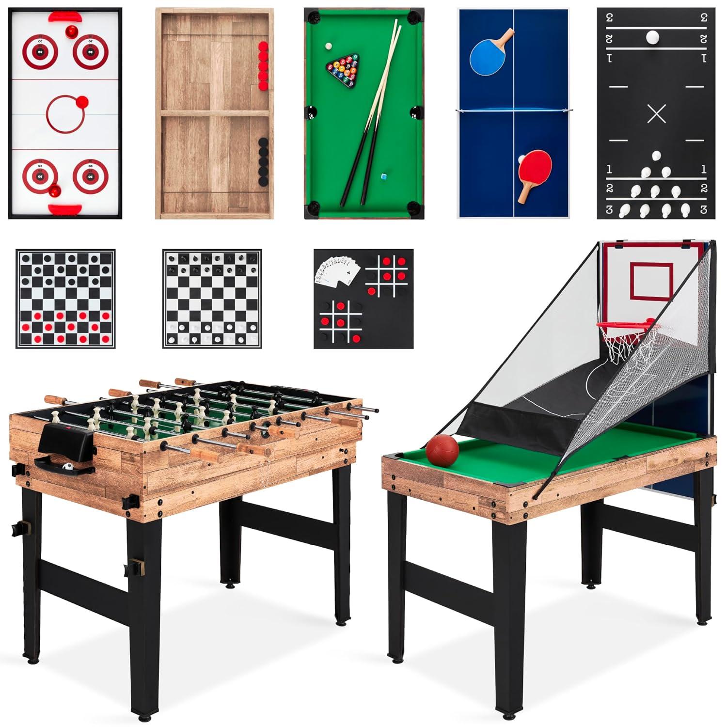 Best Choice Products 13-in-1 Combo Game Table Set w/ Ping Pong, Foosball, Basketball, Hockey, Archery - Natural