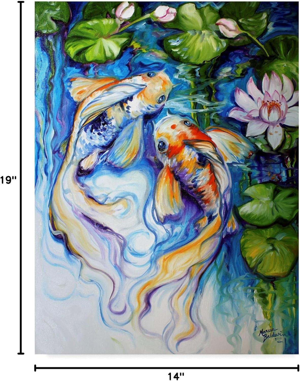 Trademark Fine Art Marcia Baldwin " Koi Koi And Lily " by Marcia Baldwin