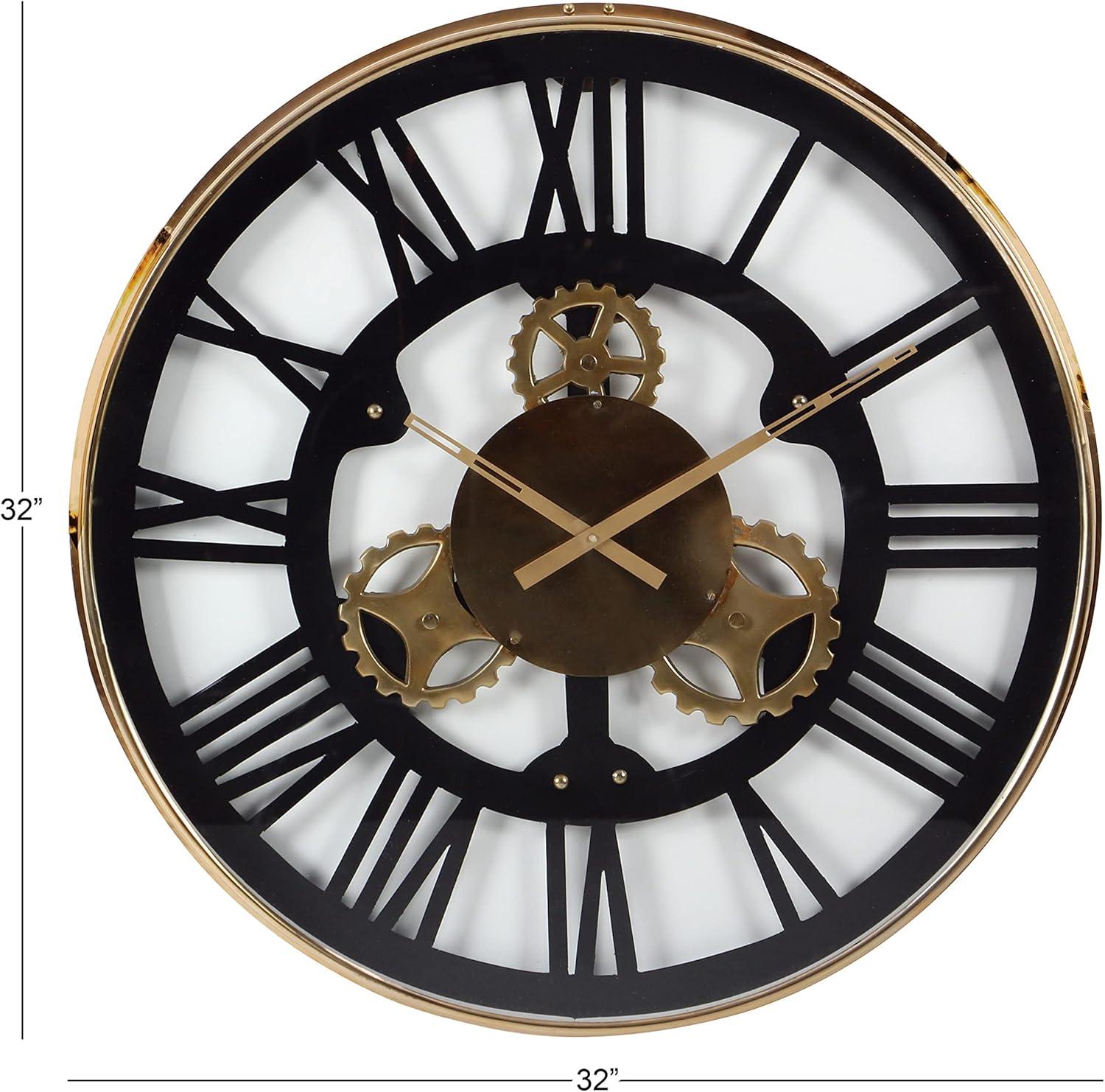 DecMode 32" Black Stainless Steel Metal Gear Wall Clock