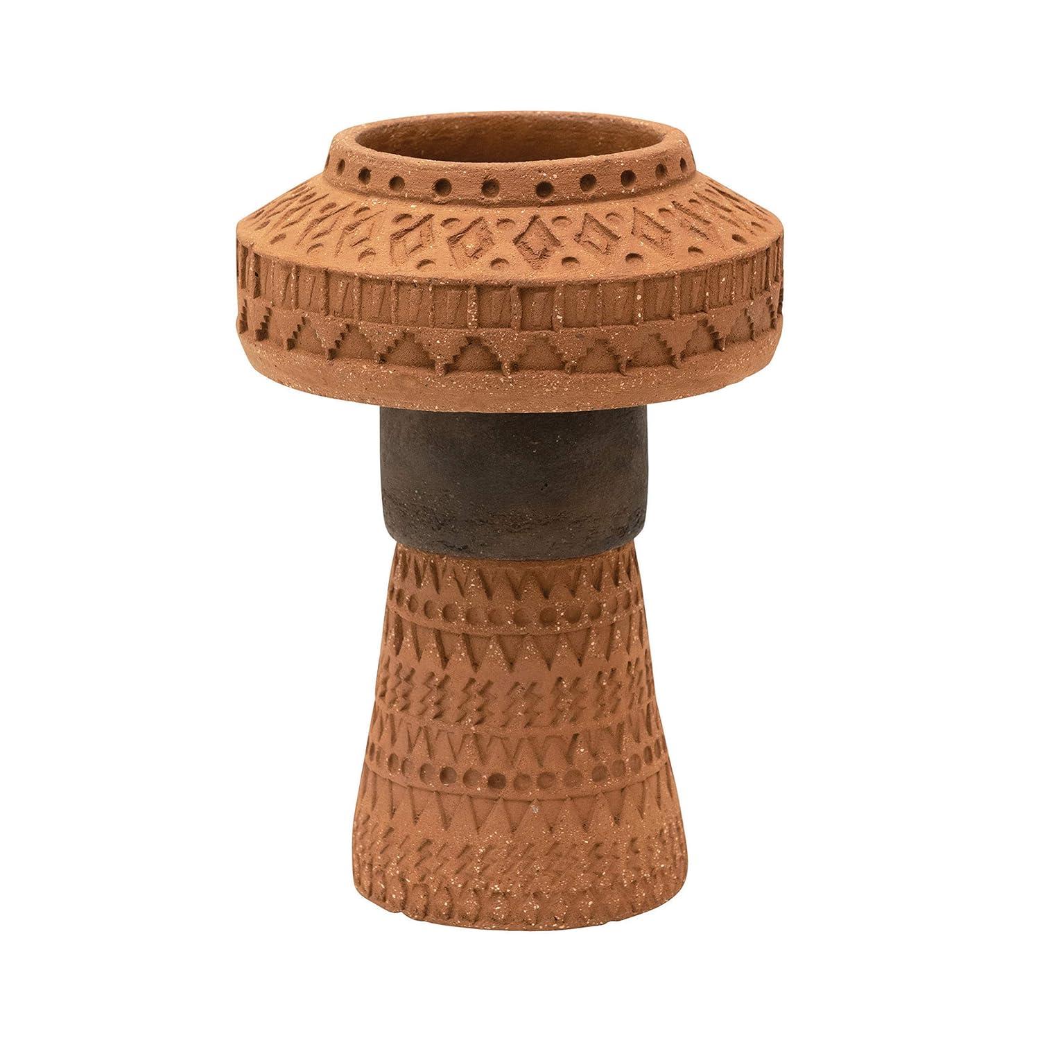Storied Home Handmade Debossed Terra-cotta Vase, Terra-cotta Color & Black