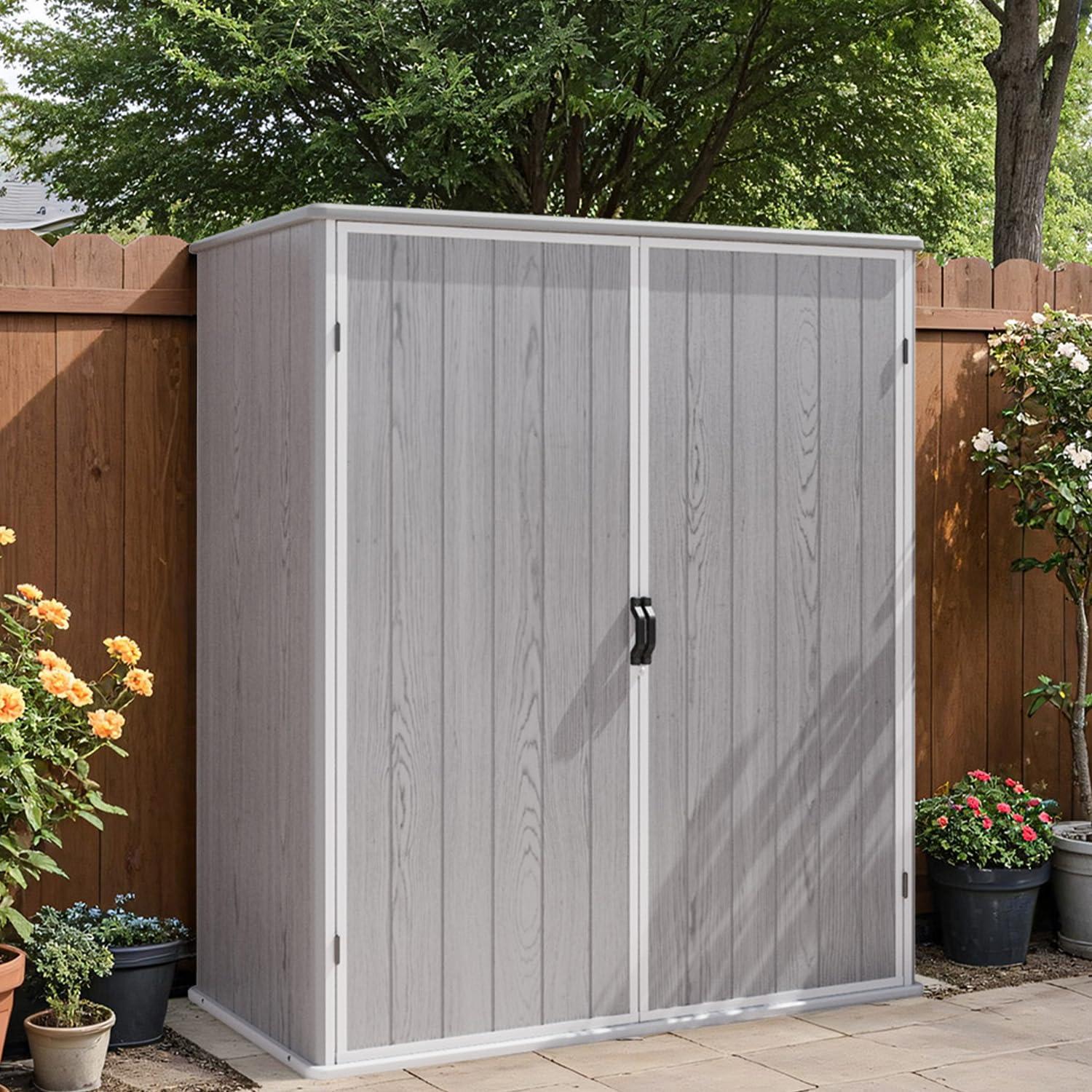 Patiowell 5' x 3' Plastic Outdoor Storage Shed with Lockable Door, for Patio Furniture, Pool Accessories and Tools, Dark Gray