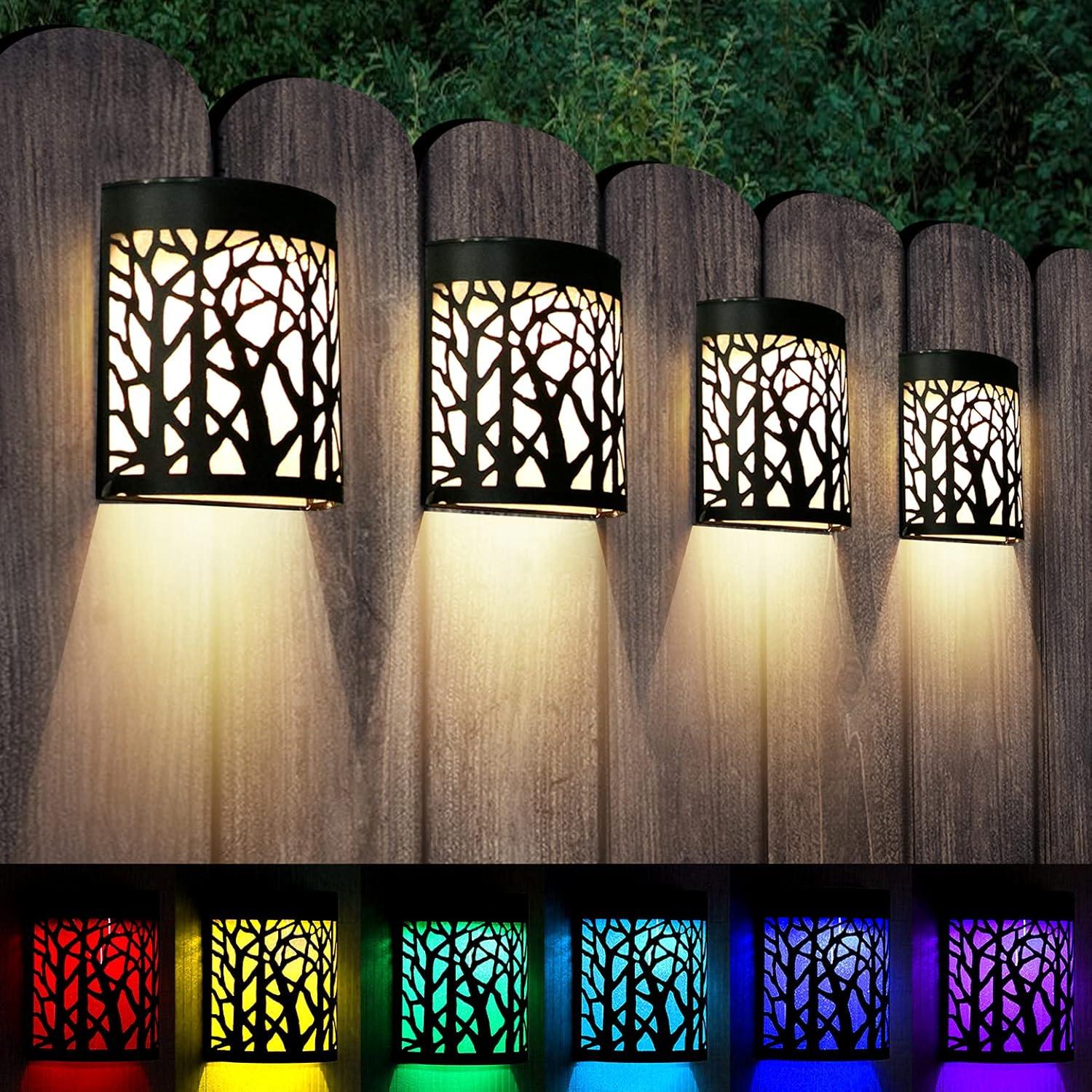 Solar Black Metal Outdoor Wall Sconce with Color Changing LED