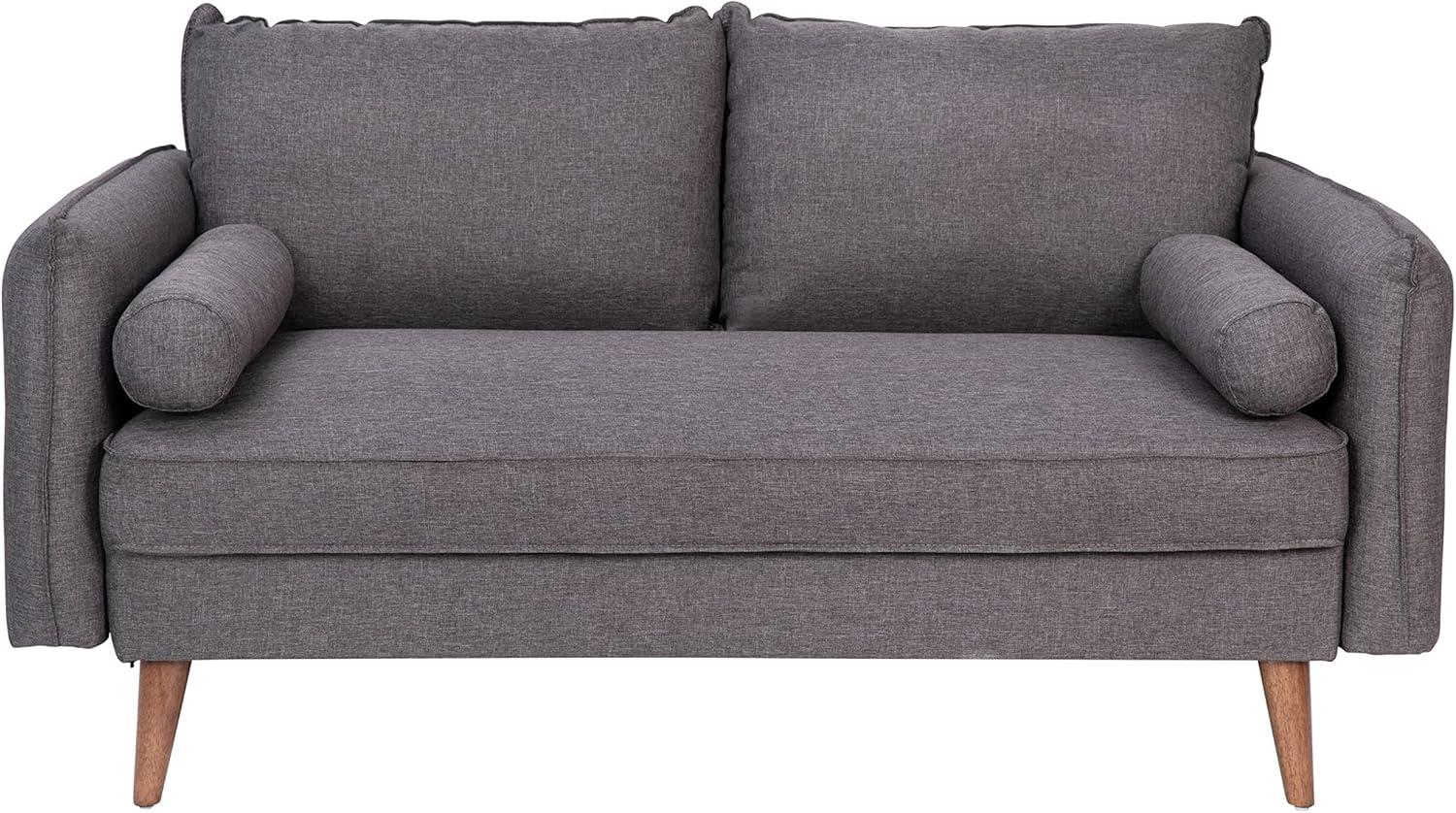 Evie Stone Gray Faux Linen Mid-Century Modern Loveseat