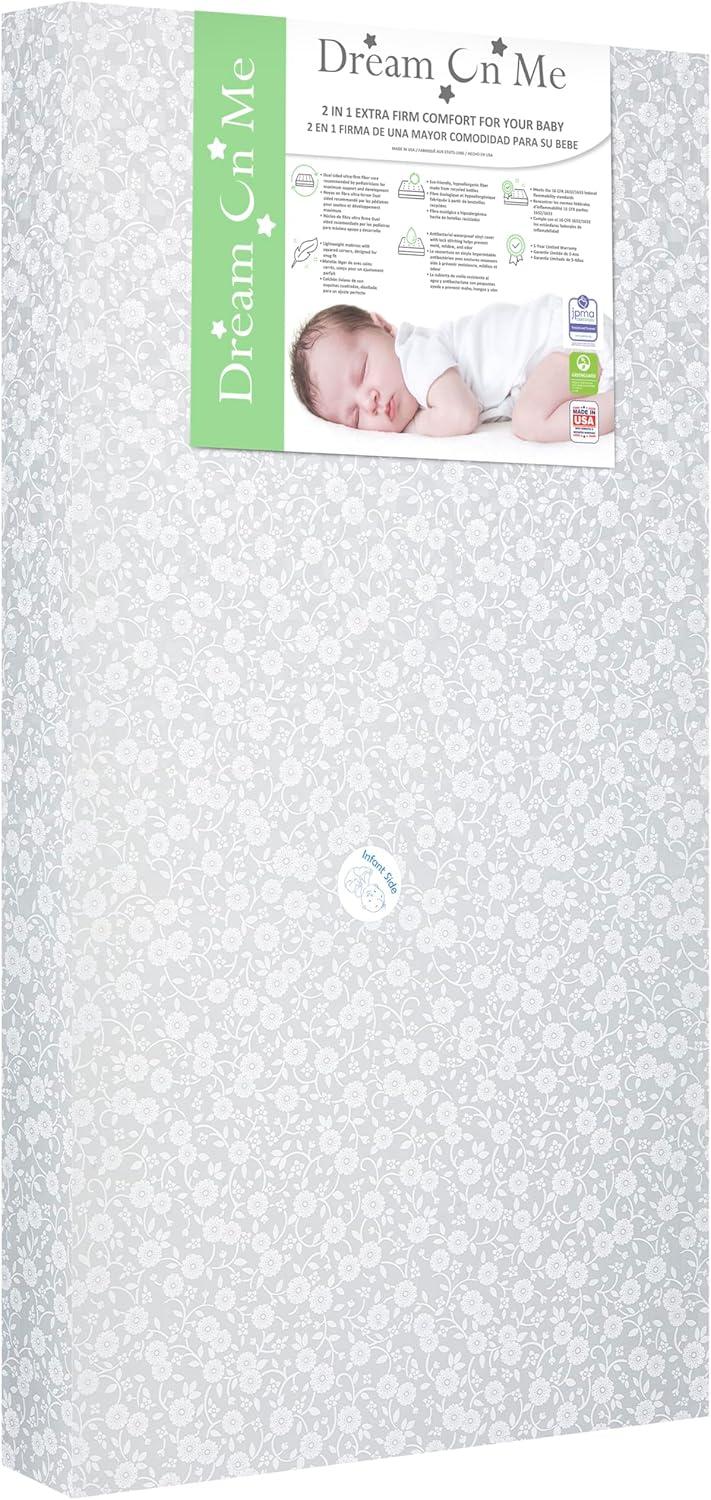Dream on Me Orthopedic Firm Fiber Dual-Sided Crib & Toddler Mattress, Greenguard Gold Certified, 15 Years Warranty, Grey Embossed