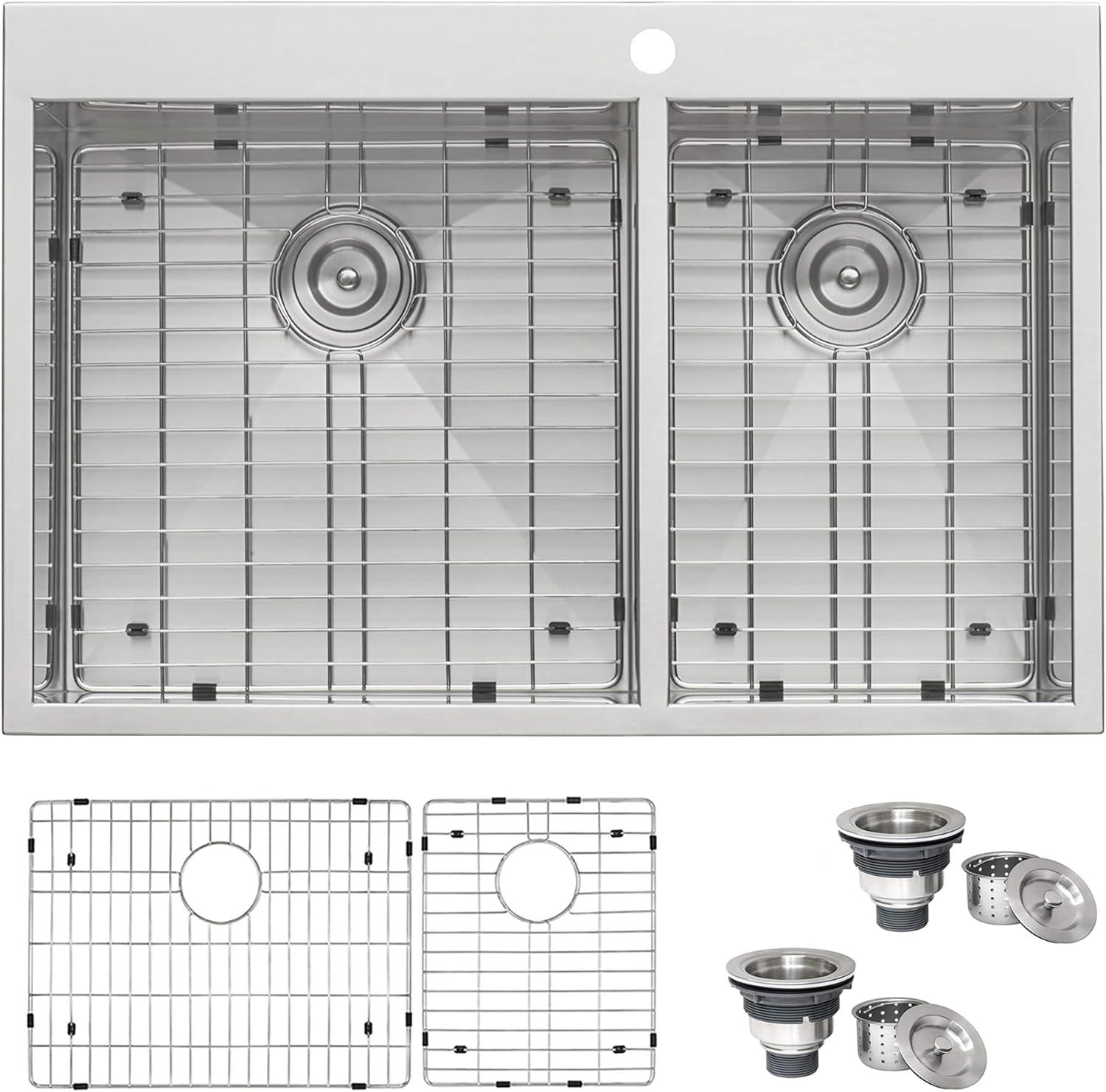 Ruvati 33 x 22 inch Drop-in 60/40 Double Bowl Zero Radius Topmount Stainless Steel Kitchen Sink