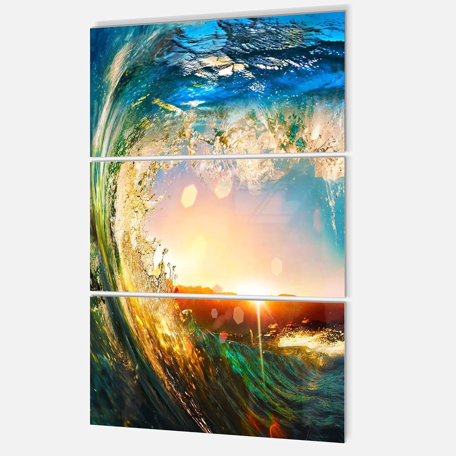 Designart MT10918-3PV Colored Ocean Waves Falling Down Modern Seashore Metal Wall Art (3 Piece), 28'' H x 36'' W x 1'' D 3P, Blue