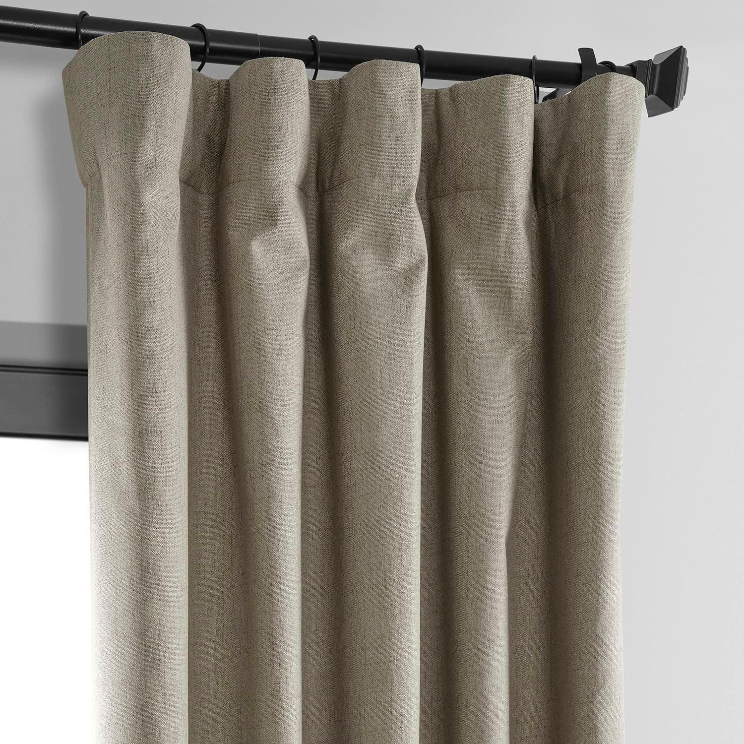 Warm Taupe Linen Blackout Pleated Curtain Panel, 50" x 96"