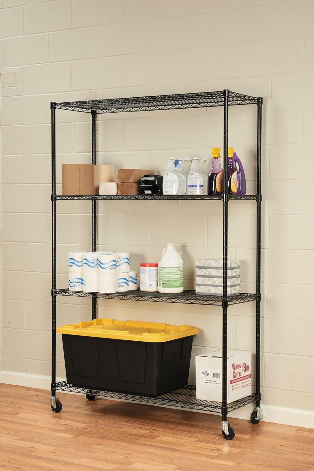 Black 72" NSF Certified 4-Shelf Wire Shelving Unit with Casters