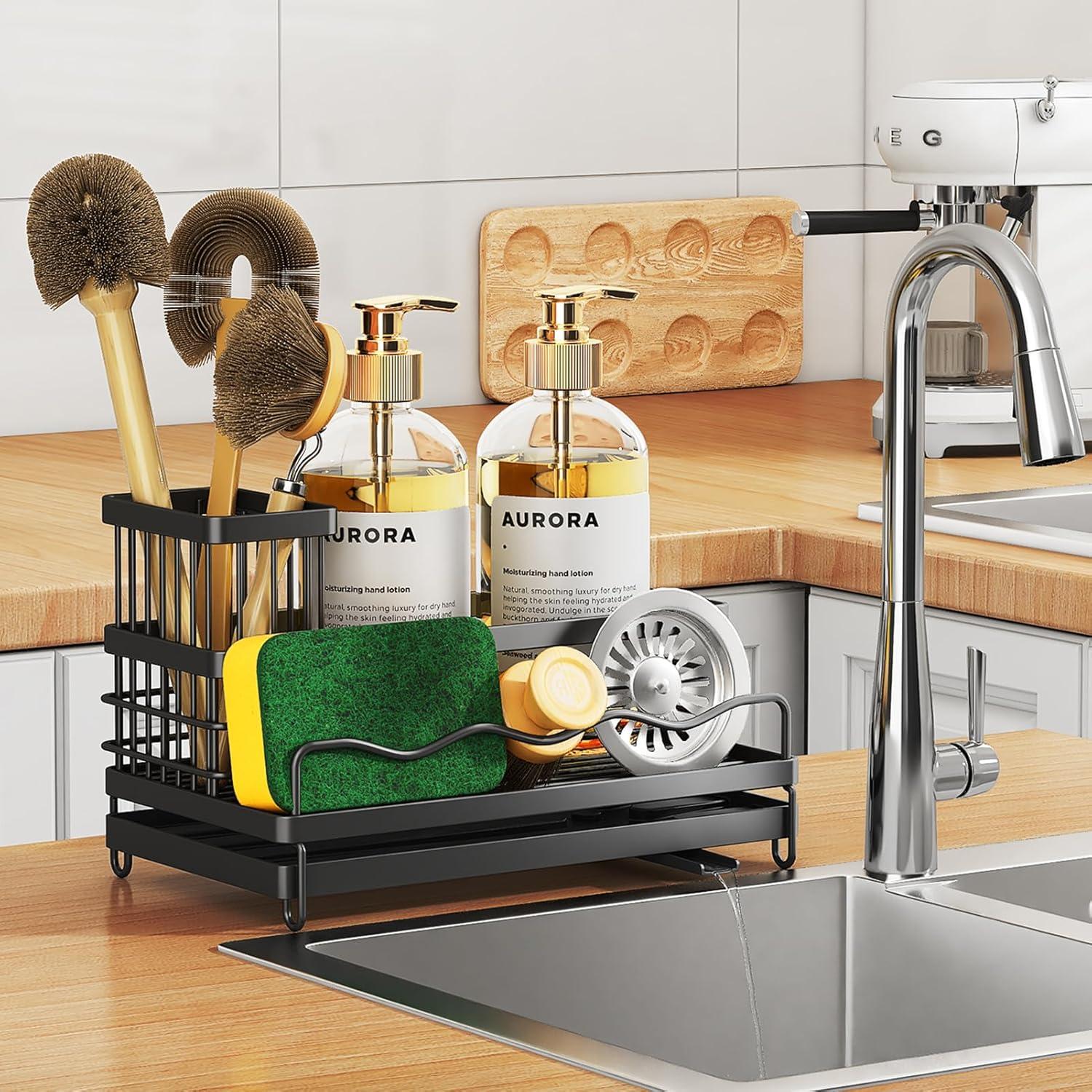 COAHAHA Rust Resistant Stainless Steel Sink Caddy - Large Capacity With Removable Brush Rack