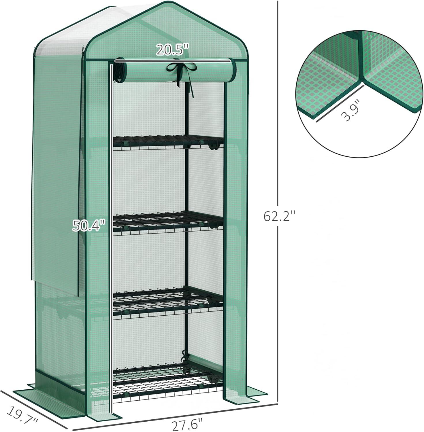 Green Portable 4-Tier Mini Greenhouse with PE Cover