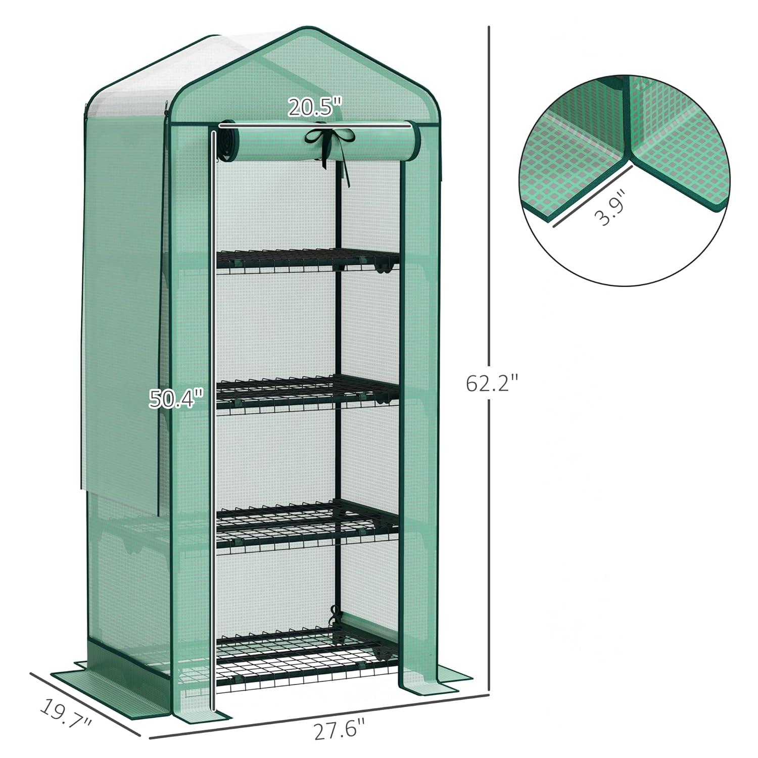 Green Portable 4-Tier Mini Greenhouse with PE Cover