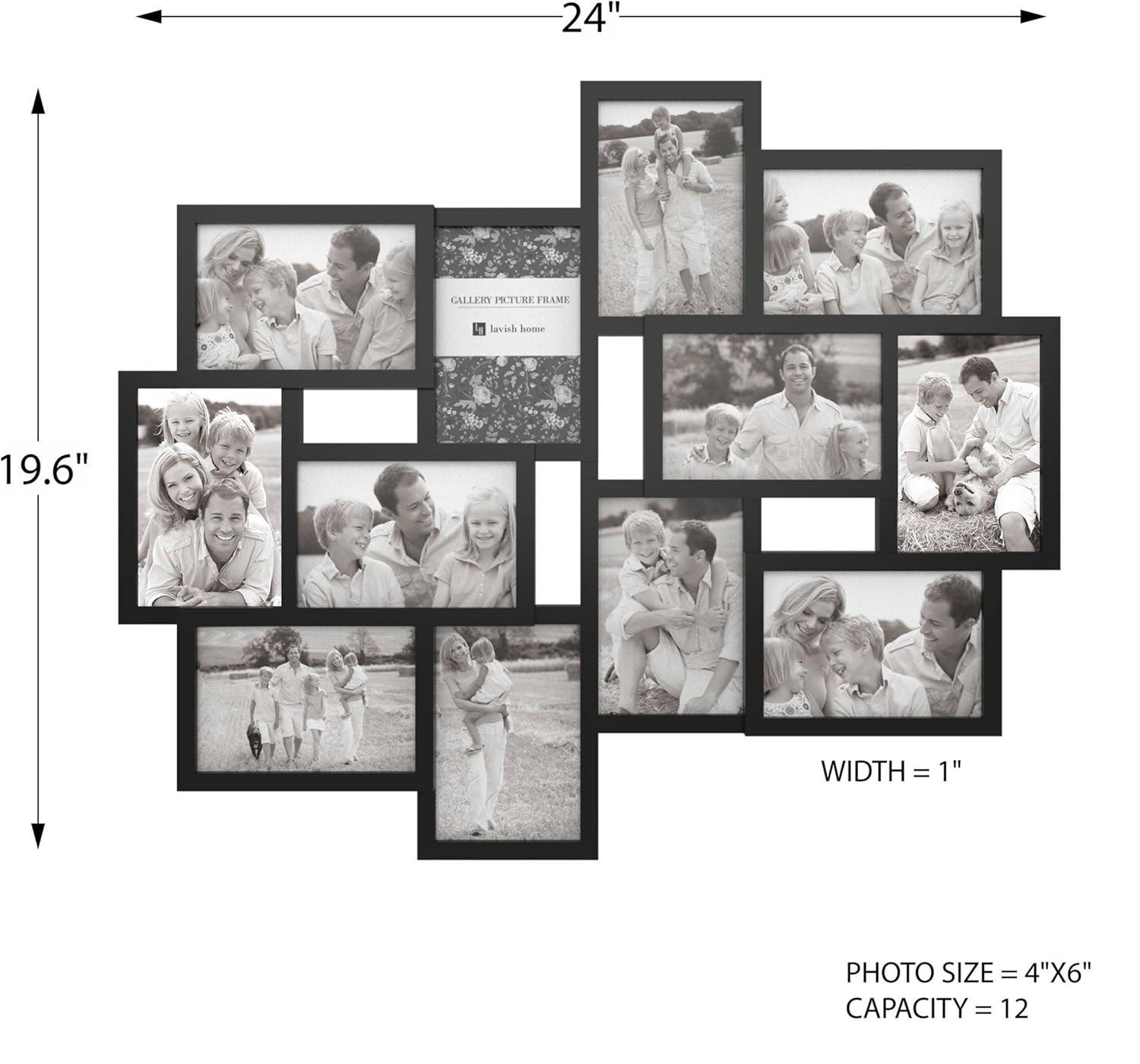 12-Photo Picture Frame Collage - Multi-Picture Wall-Mounted Display Gallery with 12 Openings for 4x6-Inch Photos or Pictures by Lavish Home (Black)