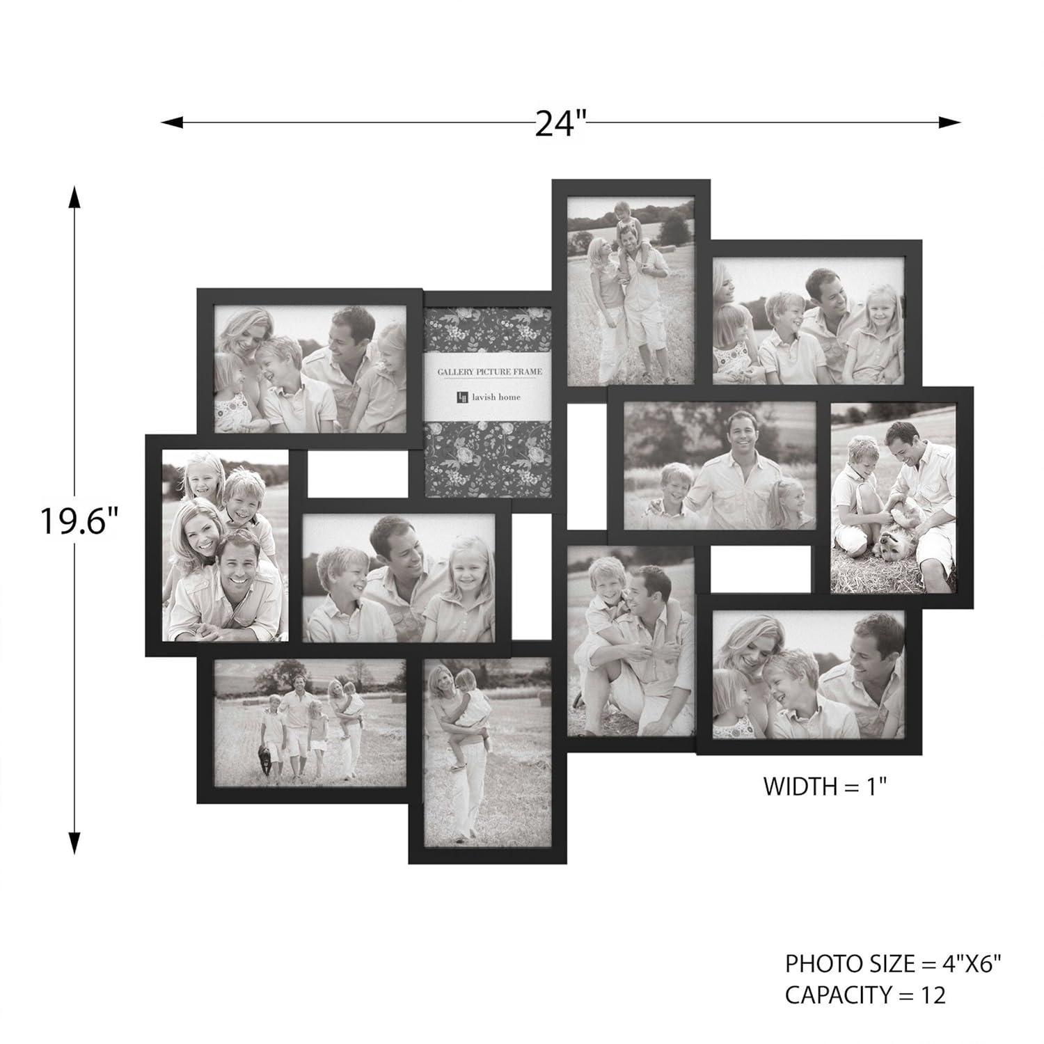 12-Photo Picture Frame Collage - Multi-Picture Wall-Mounted Display Gallery with 12 Openings for 4x6-Inch Photos or Pictures by Lavish Home (Black)
