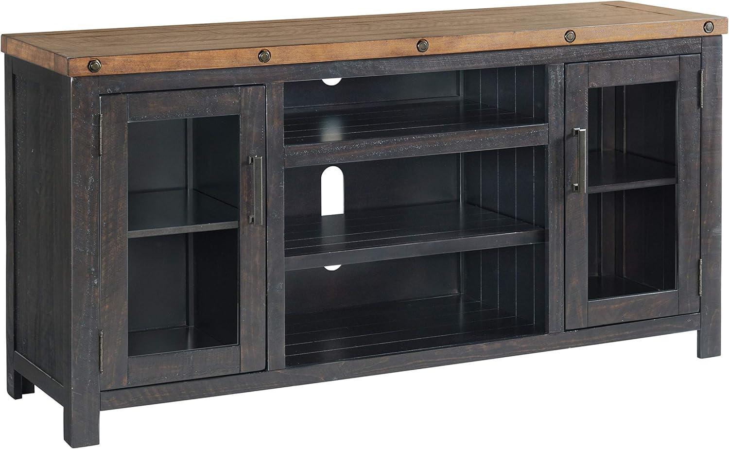 Bolton Industrial Black 65" TV Stand with Cabinet and Fireplace