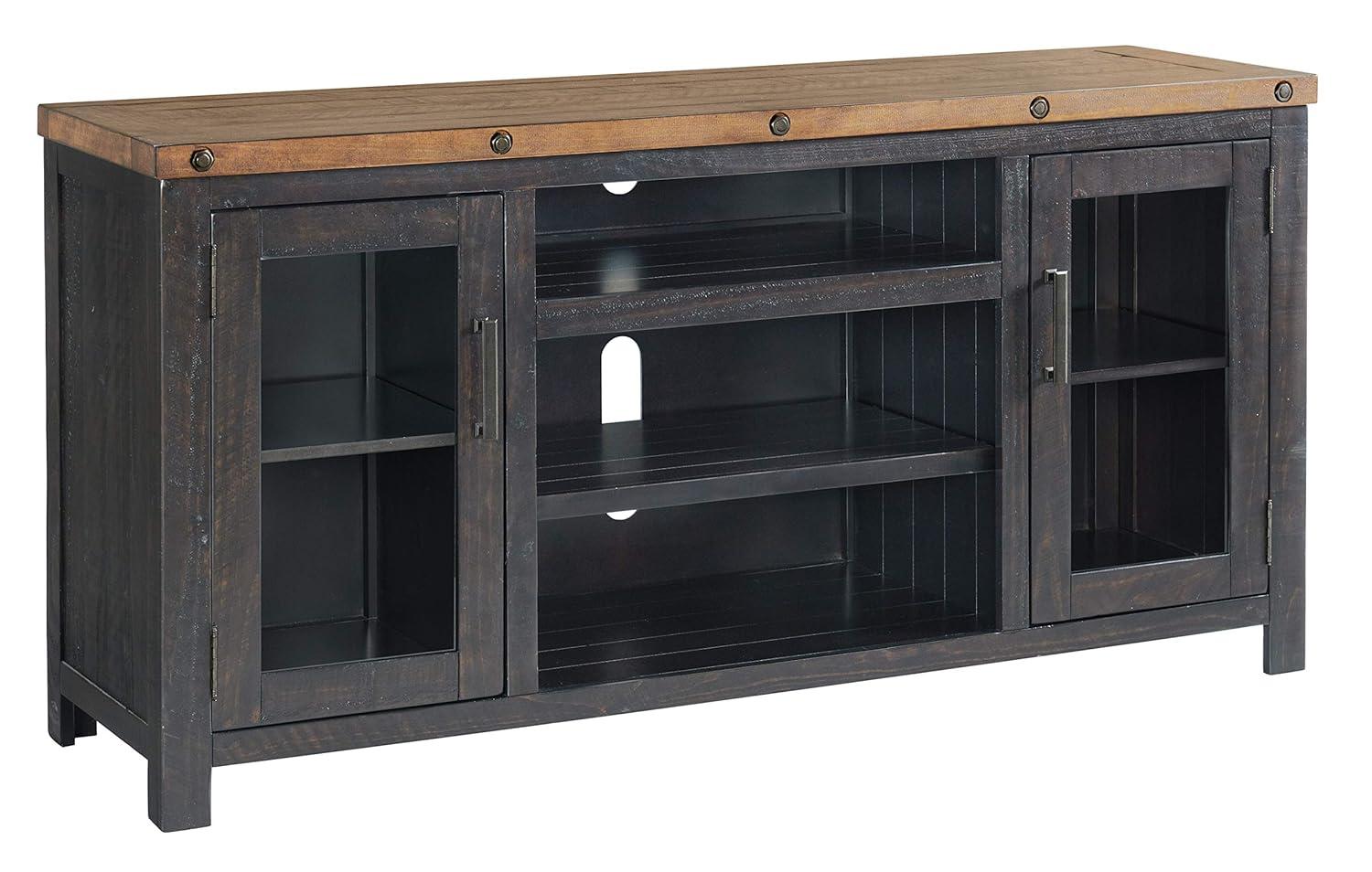 TV Stand with 2 Doors and Open Cubbies, Brown and Black- Saltoro Sherpi