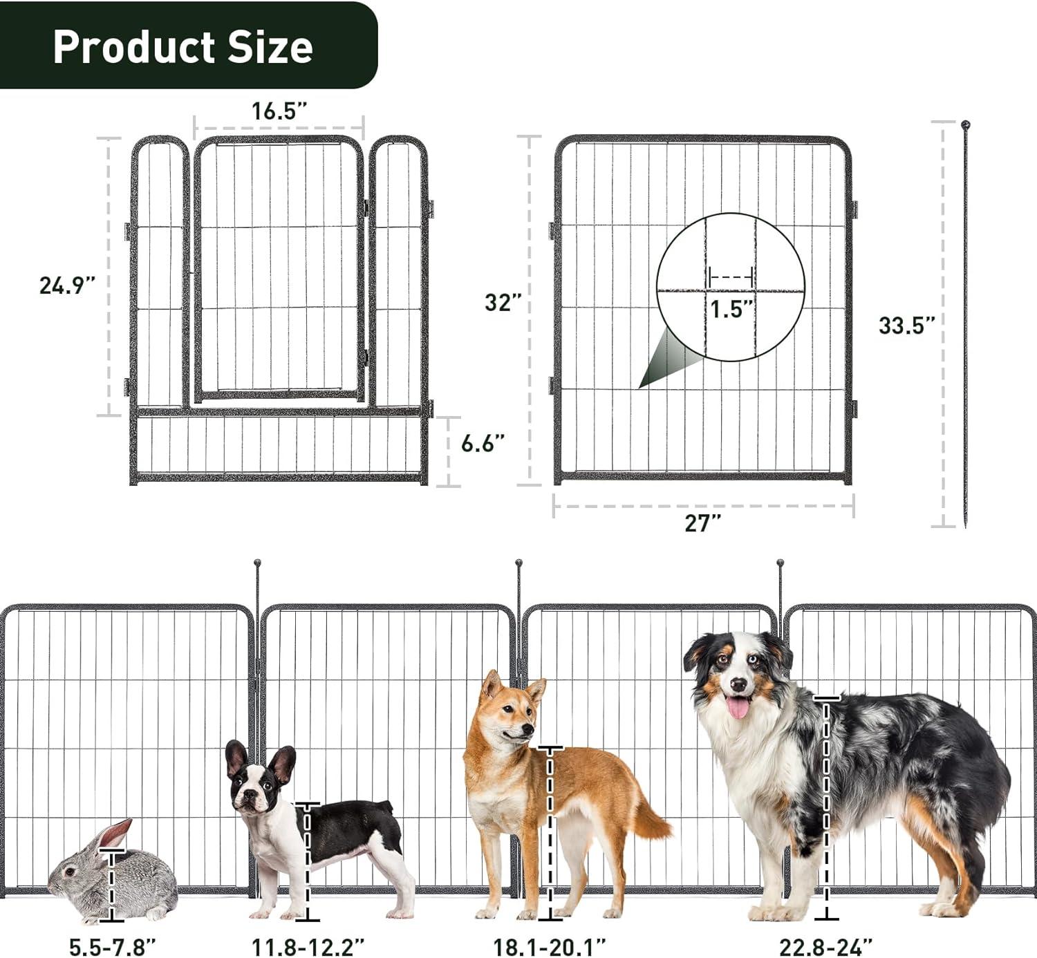 Black Metal 32" Height 16-Panel Dog Playpen with Doors