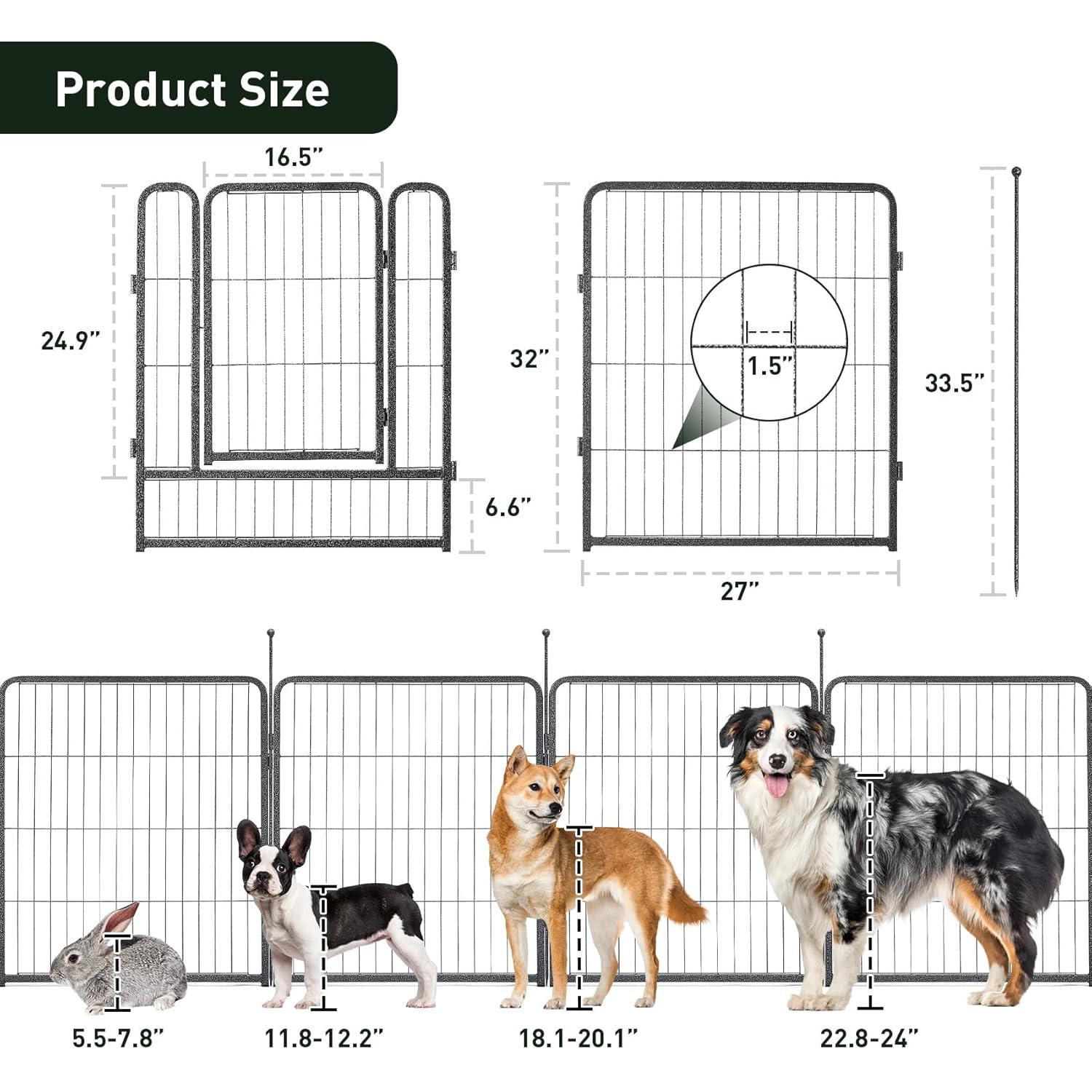 FDW Dog Playpen Pet Dog Fence 32" Height 16 Panels Metal Dog Pen Outdoor Exercise Pen with Doors for Large/Medium /Small Dogs Camping,Yard