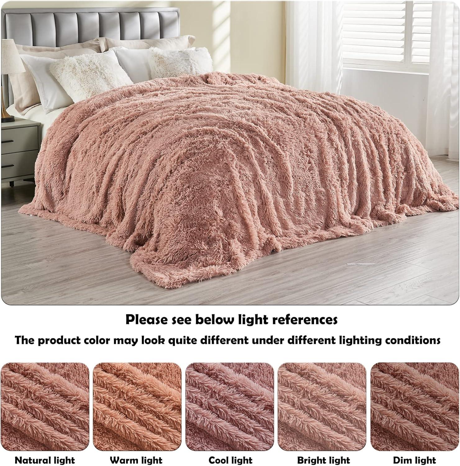 Pink Reversible Faux Fur and Fleece Throw Blanket