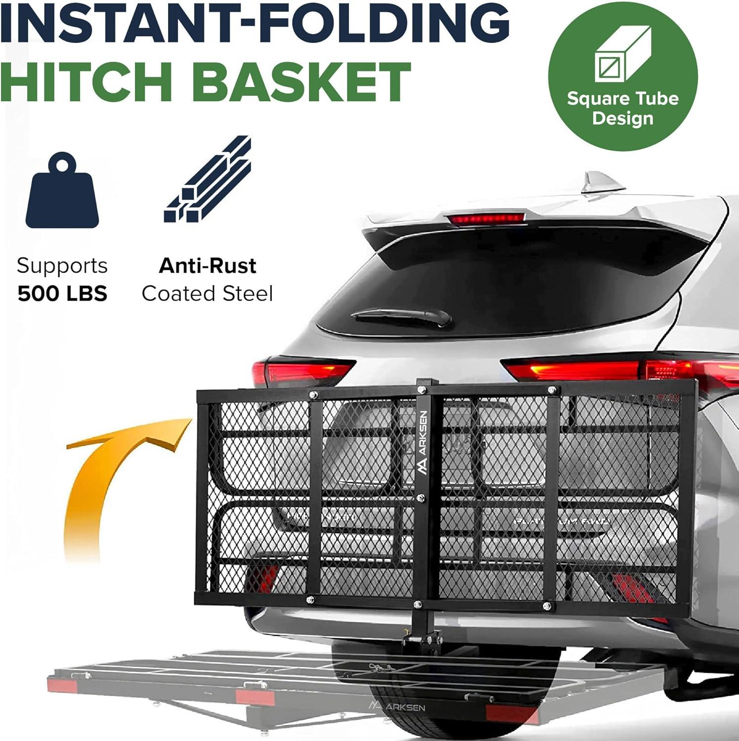 Arksen 60" Cargo Hauler Carrier Hitch Mounted Luggage Basket with Cargo Bag Combo