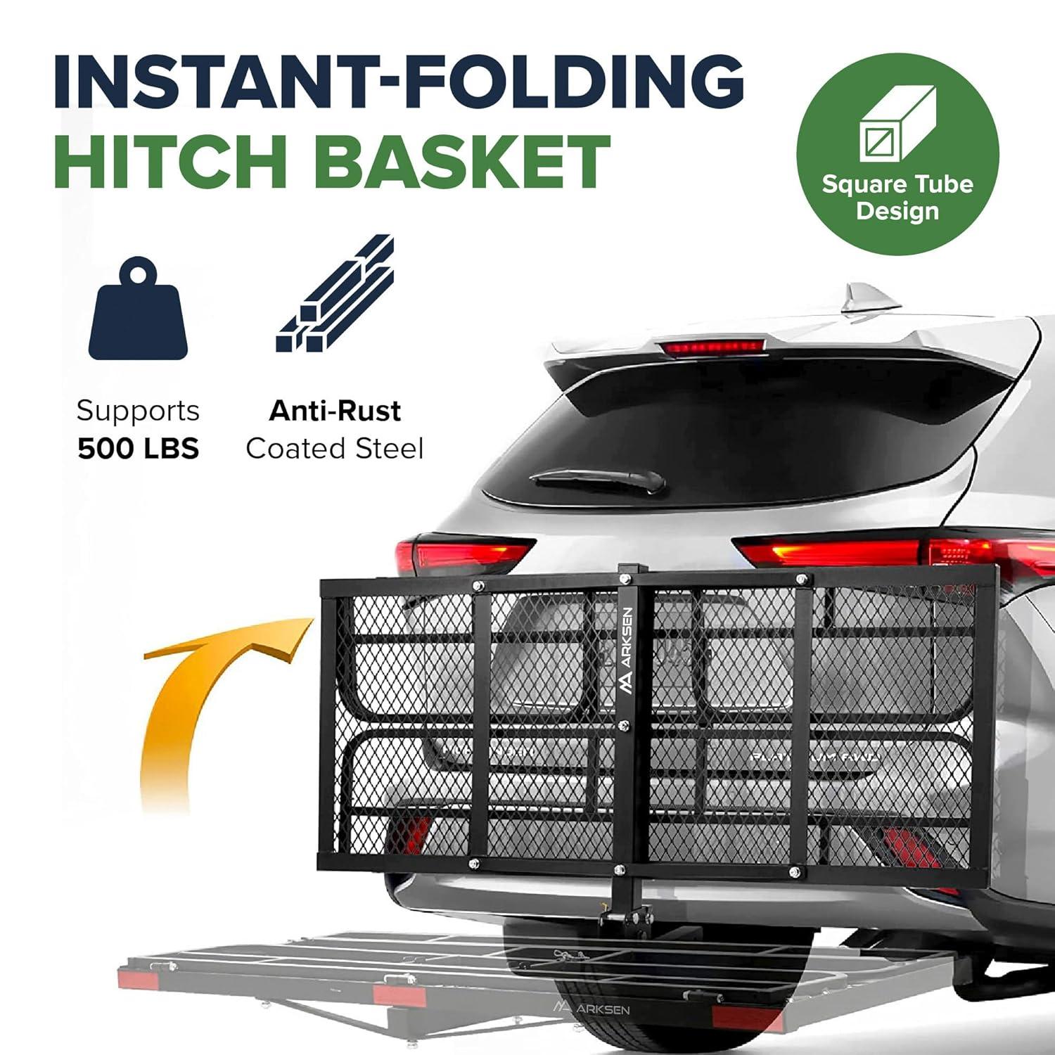 Arksen 60" Cargo Hauler Carrier Hitch Mounted Luggage Basket with Cargo Bag Combo