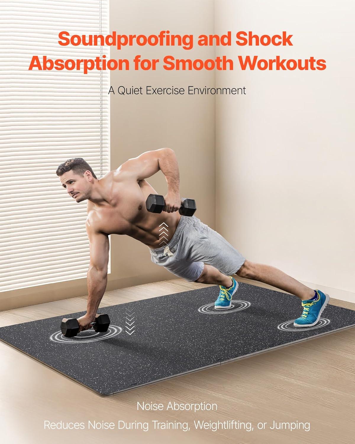 VEVOR 0.56Inch 24sq.ft 6 Tiles Gym Flooring for Home Gym, Rubber Top with High Density EVA Foam, 25 x 25In Gym Floor Exercise Equipment Mats, Interlocking Gym Mats, Puzzle Workout Mats, Black & Gray