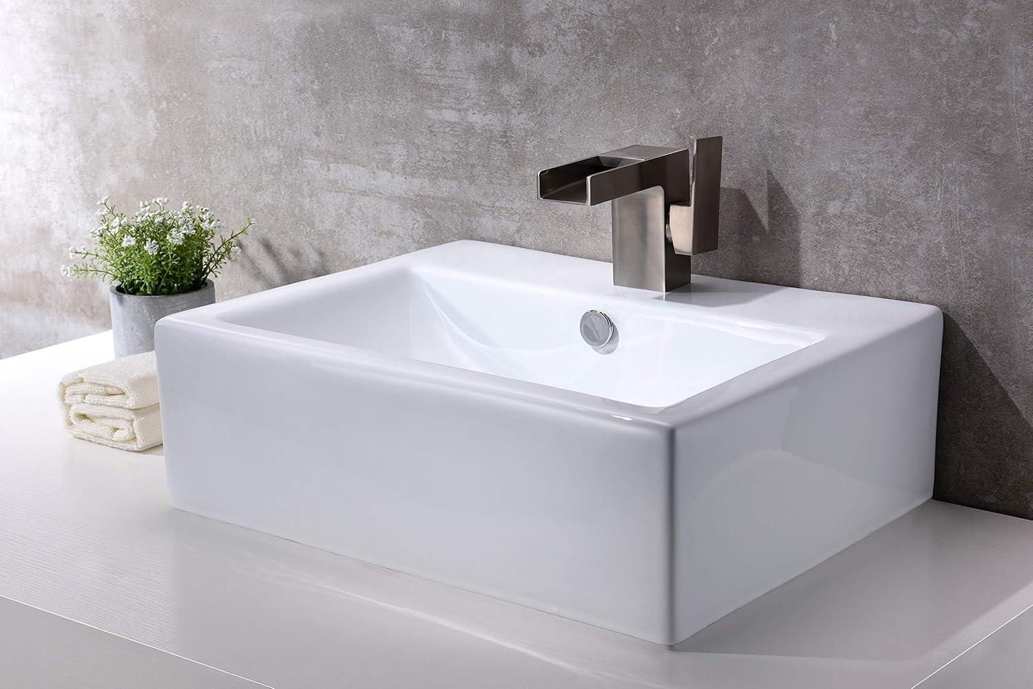 ANZZI Vitruvius Series 16.3'' White Vitreous China Rectangular Bathroom Sink with Overflow