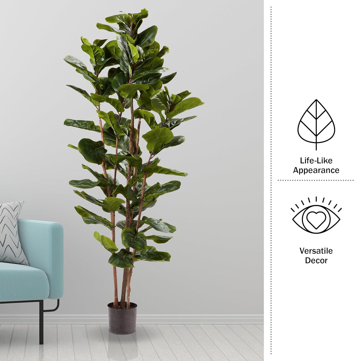 Fiddle Leaf Fig Tree - 72-Inch Fake Plant with Pot and Natural Feel Leaves for Home or Office - Artificial Plants Decor for Indoors by Pure Garden