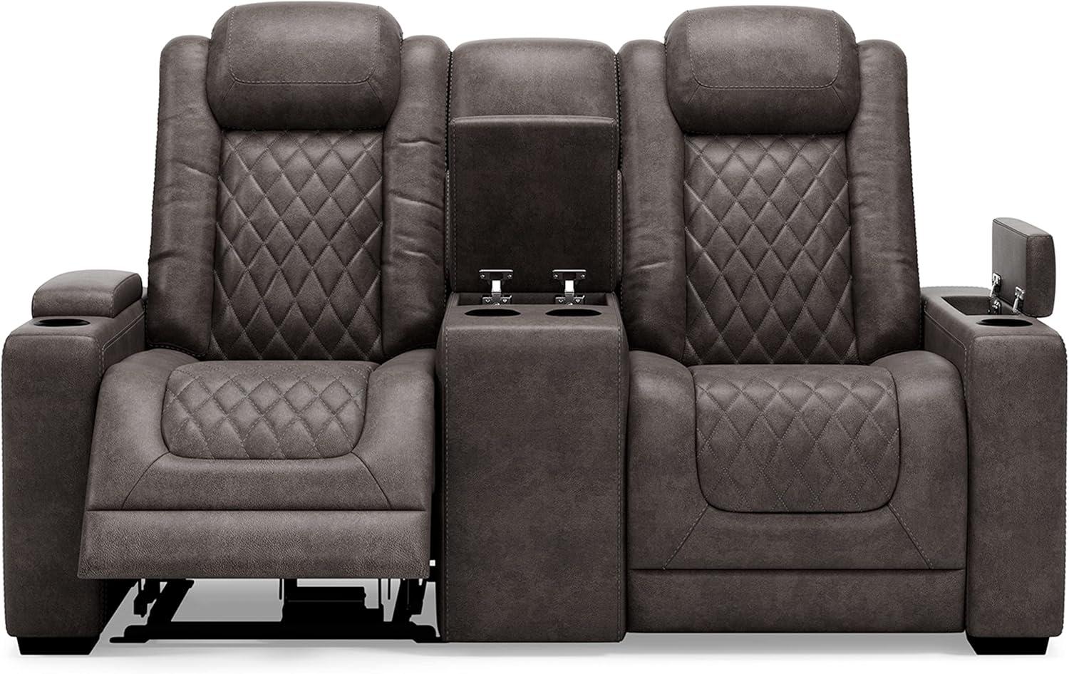 Gray Faux Leather Power Reclining Loveseat with Cup Holder