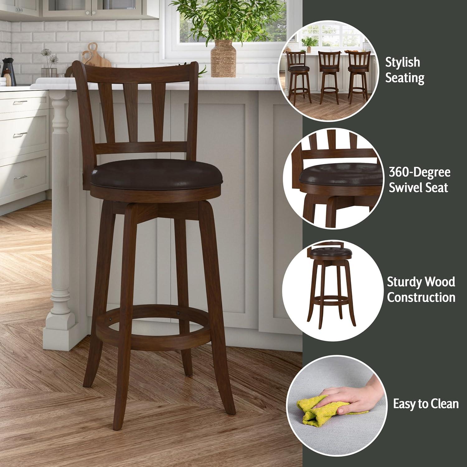 29.5" Presque Isle Swivel Barstool Cherry/Brown - Hillsdale Furniture: Padded High-Back with Footrest