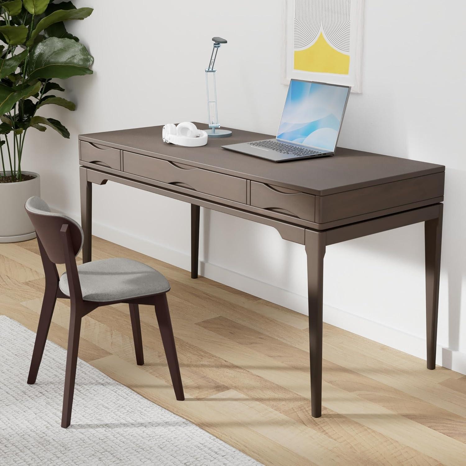 Simpli Home Harper Solid Wood Desk, Contemporary Style with Keyboard Tray and Storage