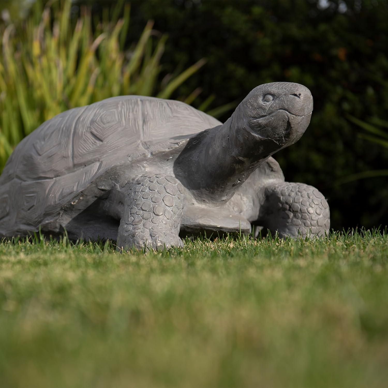 XBrand 30.3"L Light Grey Polystone Turtle Statue, Indoor or Outdoor Décor, Garden Décor, Turtle Garden Statue, Turtle Statuary