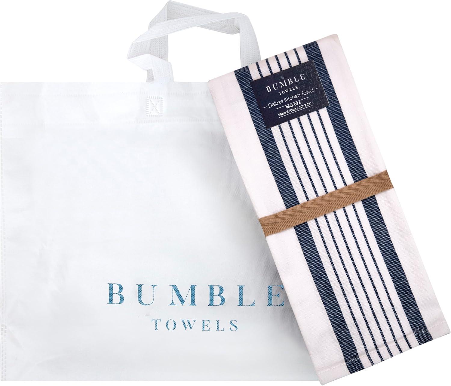 Bumble Premium Kitchen Hand Towels | 100% Cotton 16” x 26” | Absorbent Dish Cloths | 6 Pack (Navy)