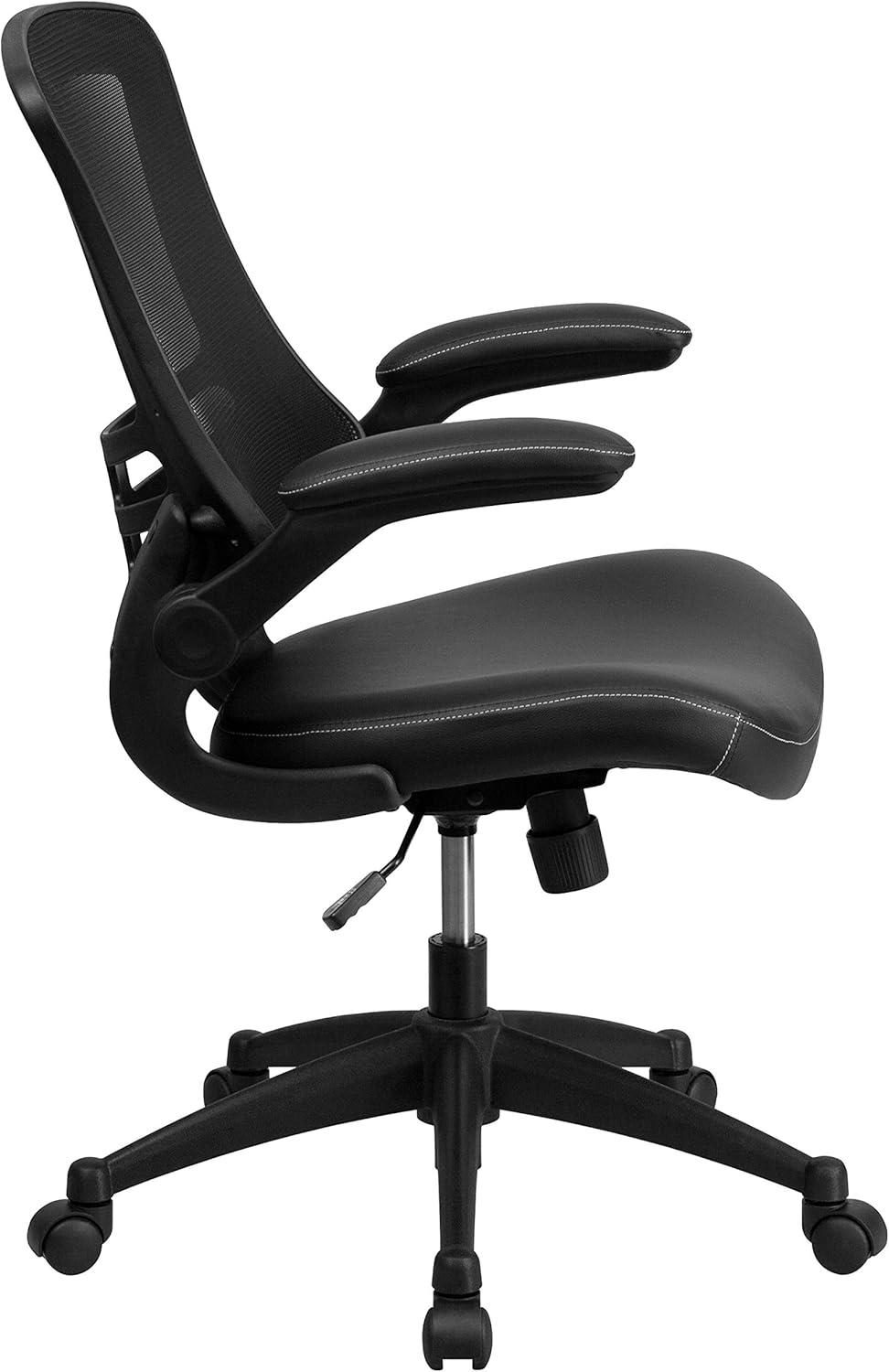 YZboomLife Mid-Back Black Mesh Swivel Ergonomic Task Office Chair with Flip-Up Arms