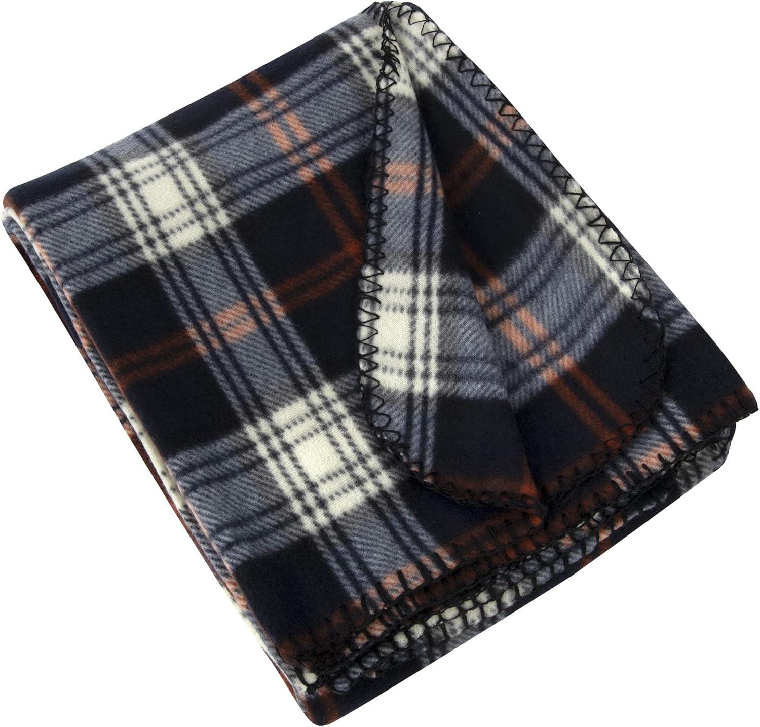 Single Plaid Color 60”L x 50”W Fleece Throw Blanket for Fall, Winter, Spring, Summer, Men, Women, Children & Pets in Black Plaid