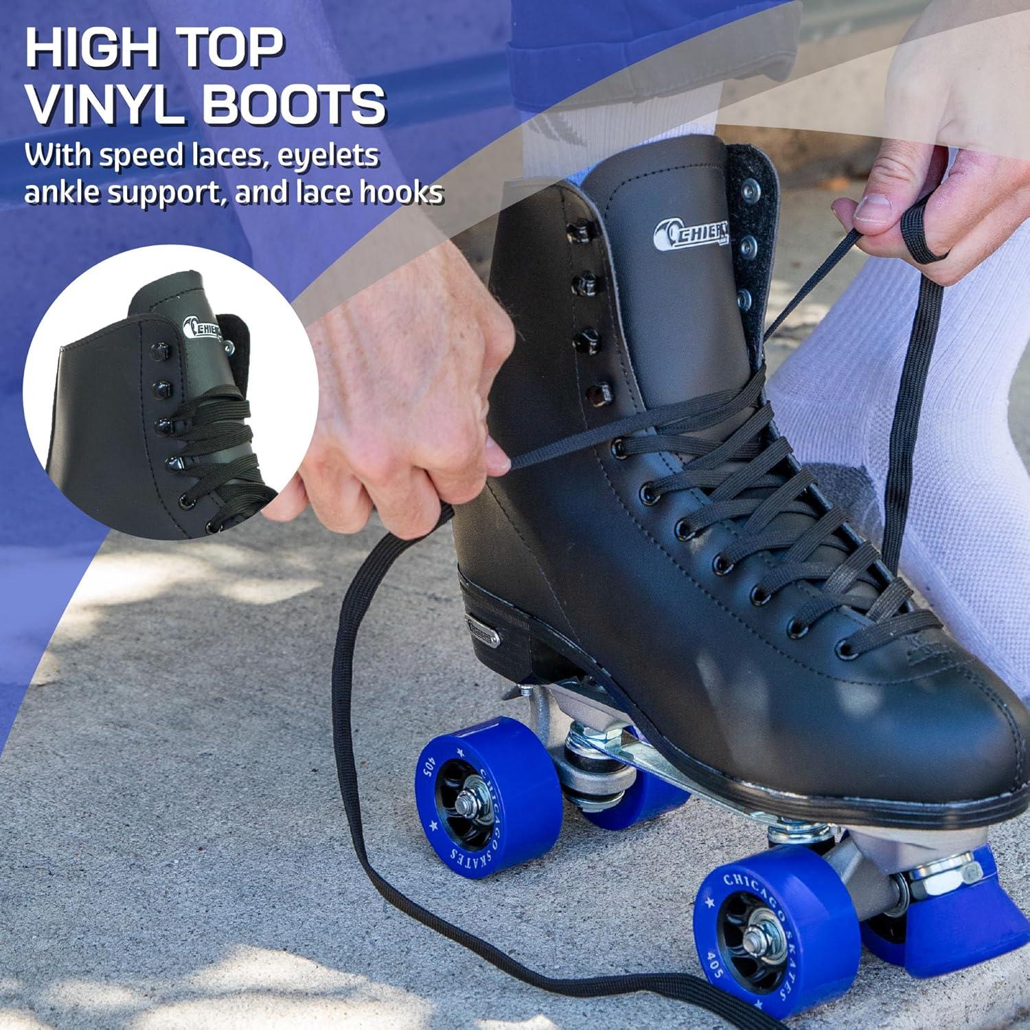 CHICAGO Skates Premium Black Quad Roller Skates for Boys and Men Beginners Classic Adjustable High-Top Design for Indoor or Outdoor Skates and Roller Derby