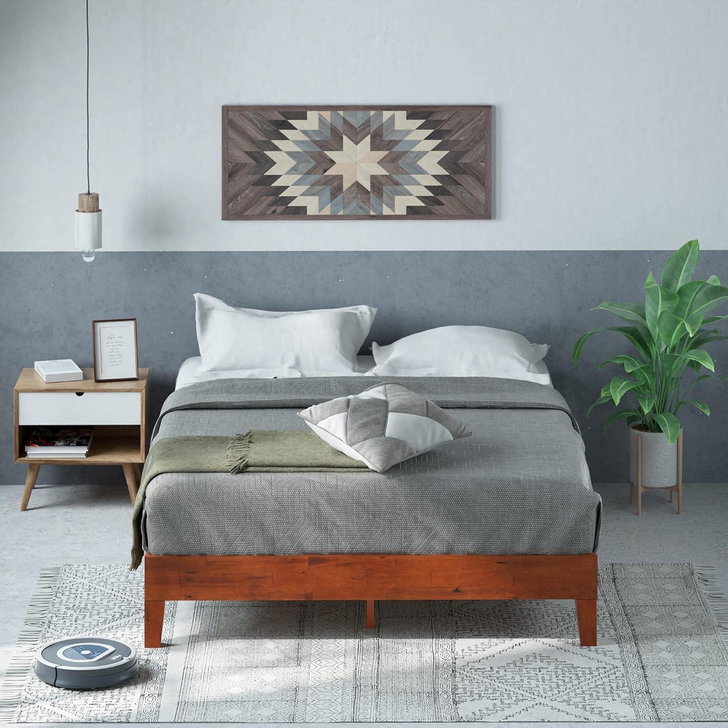 Cherry Queen Wood Frame Platform Bed with Slats