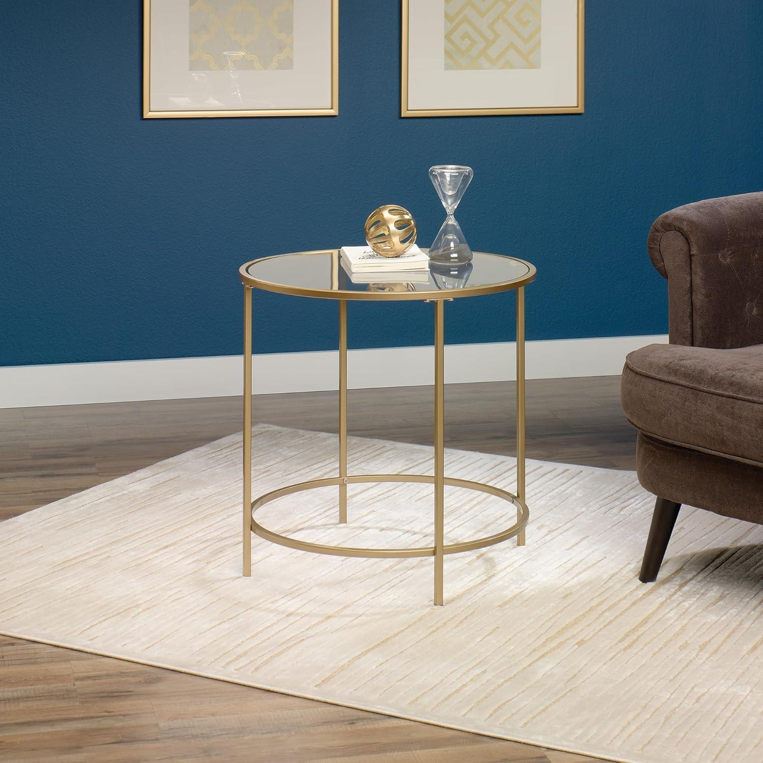 Elegant Round Metal and Glass Side Table in Satin Gold