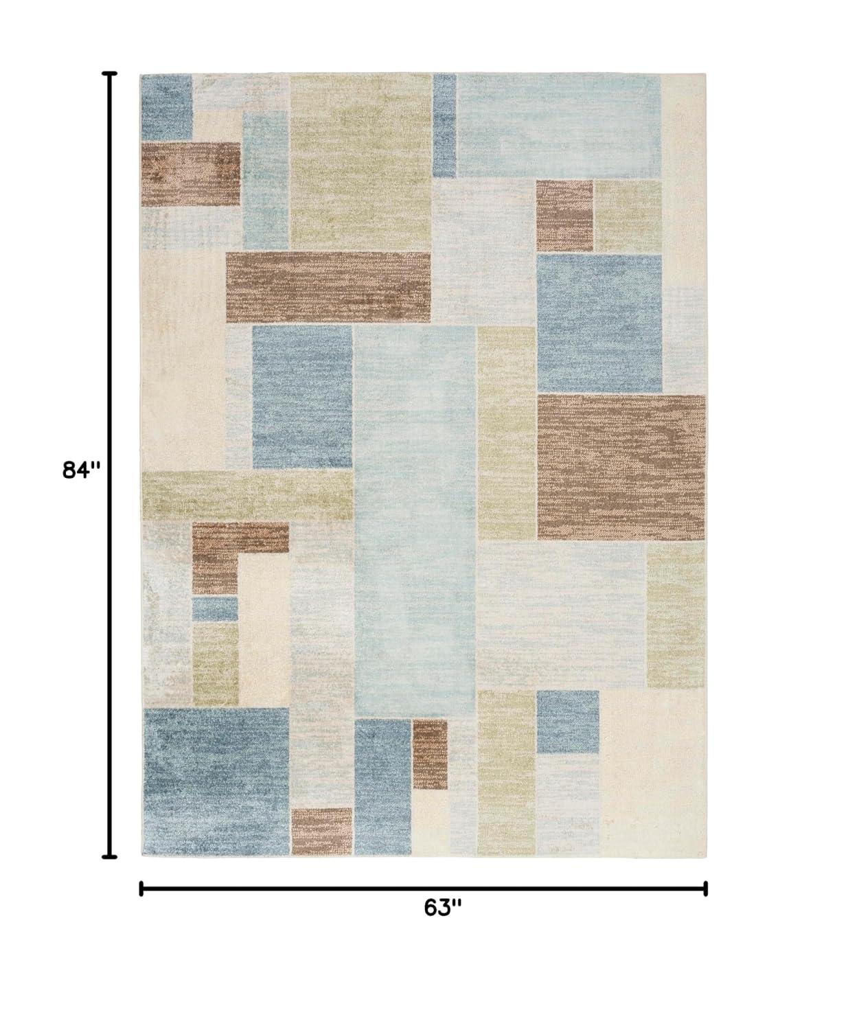 Nourison Astra Machine Washable Contemporary Color Block Indoor Rug Blue Green Multi 5'3" x 7'