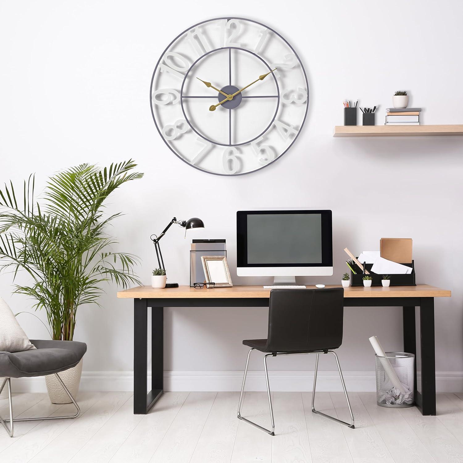 Sorbus Large Metal Numerical Wall Clock for Living Room Decor (White, 24" Diameter)