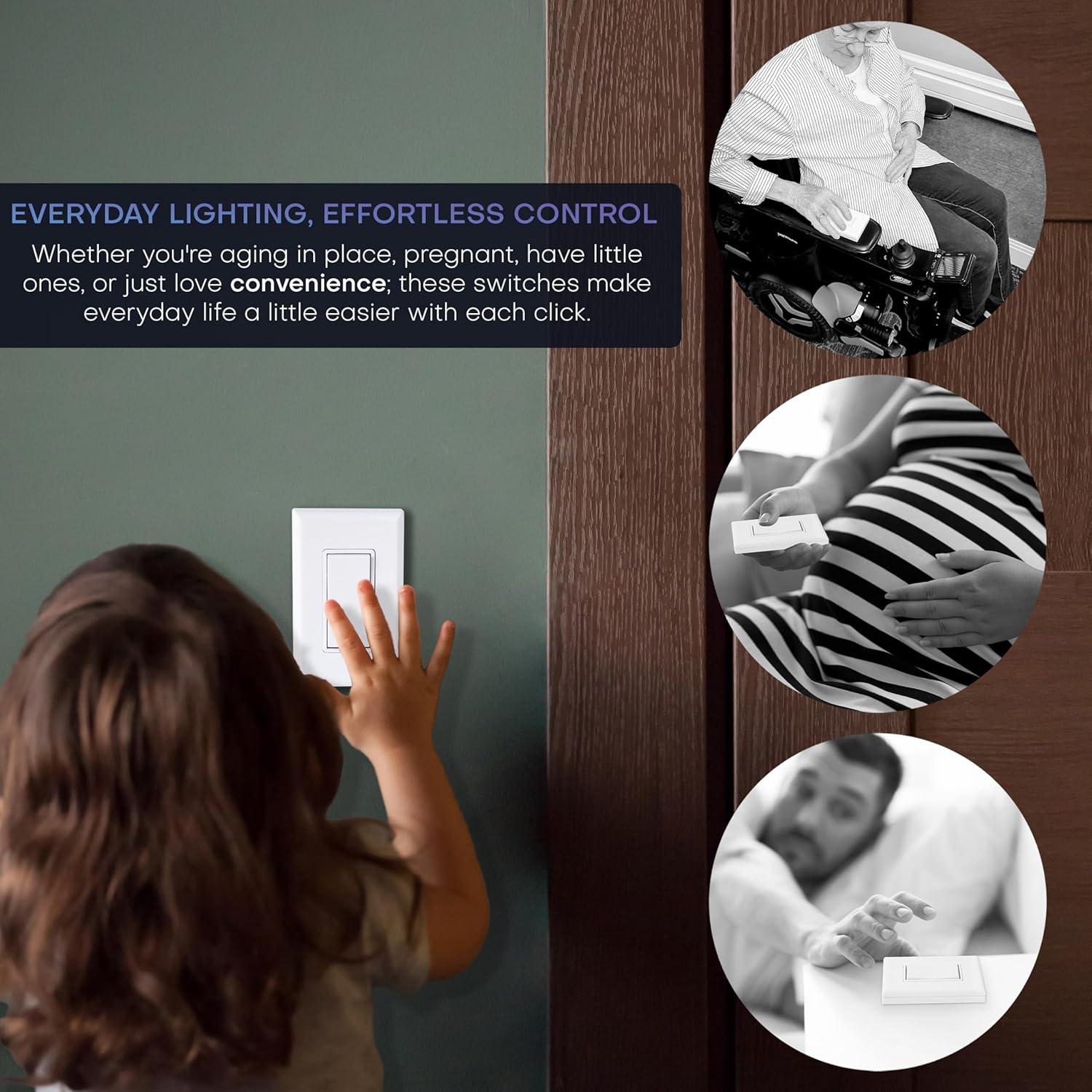 RunLessWire 3-Way On/Off Wireless Battery-Free Remote Light Switch Kit 150ft Range - Light Almond